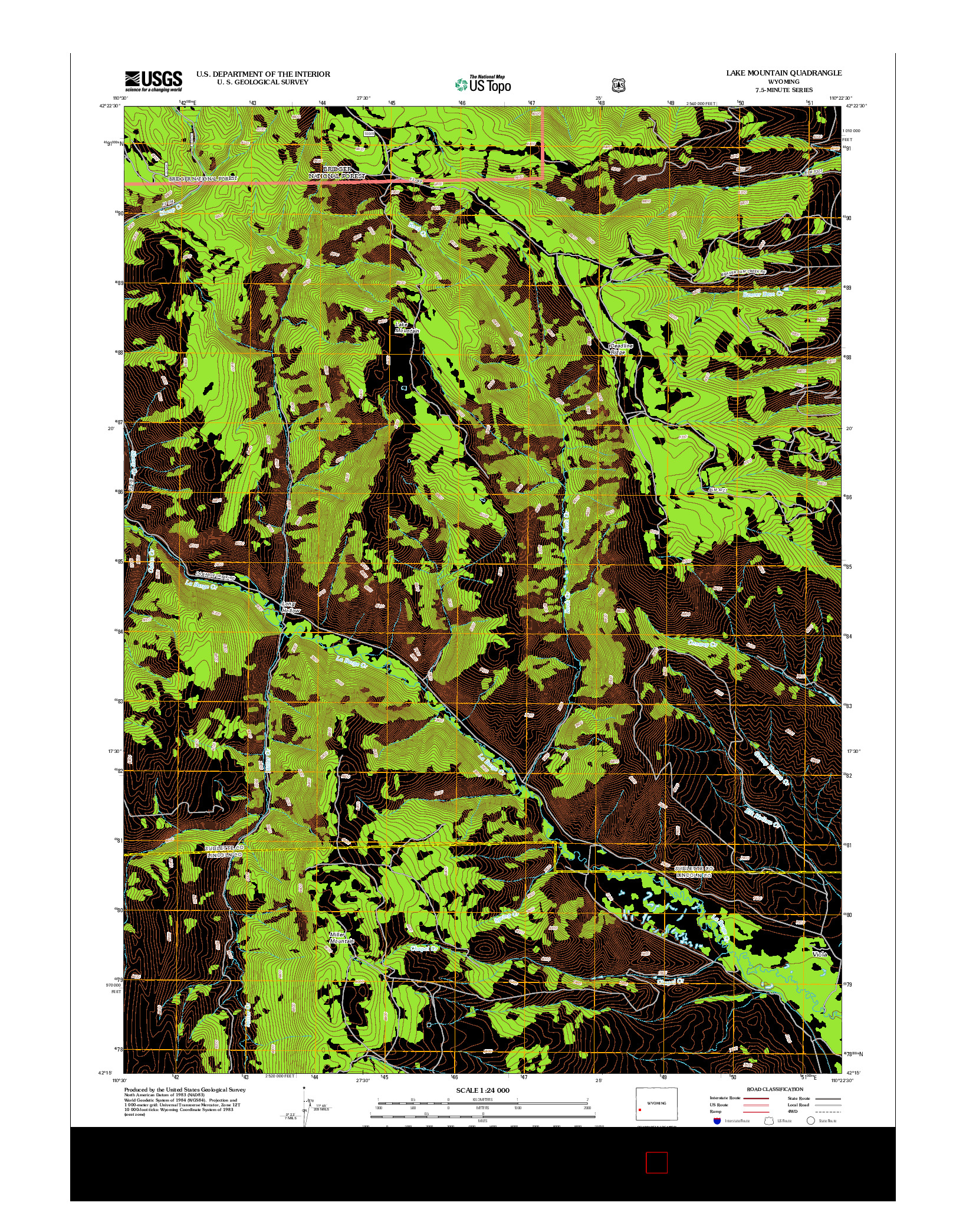 USGS US TOPO 7.5-MINUTE MAP FOR LAKE MOUNTAIN, WY 2012