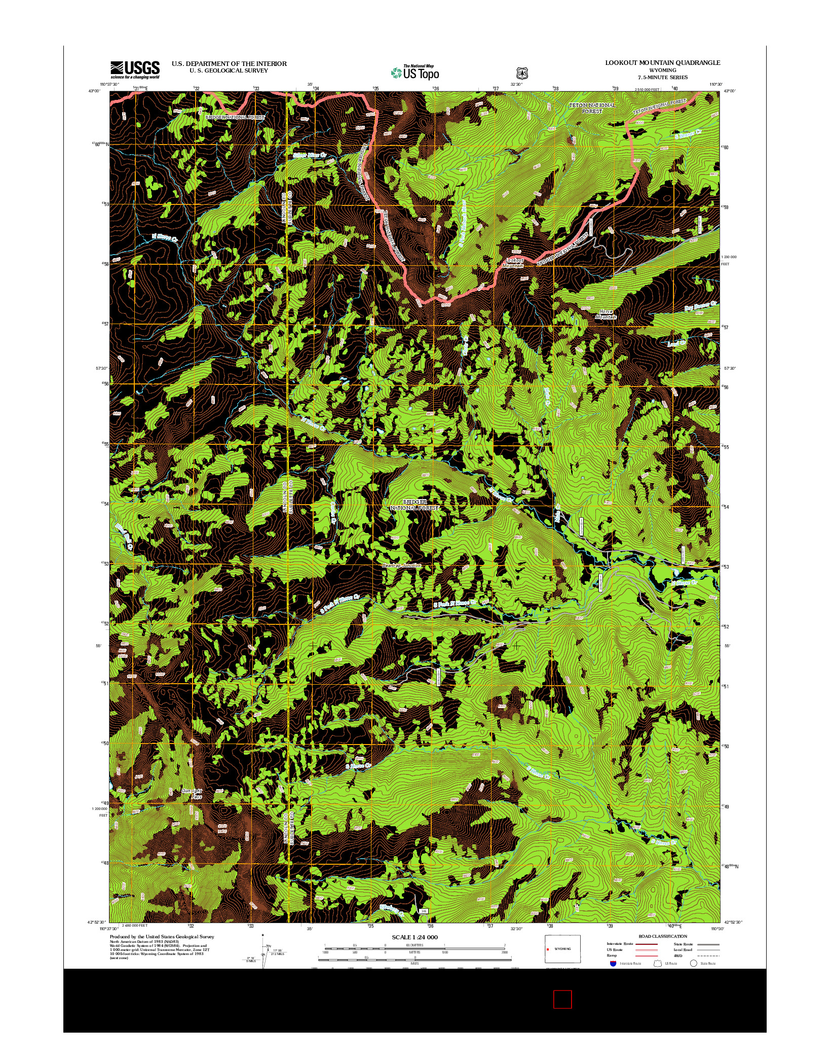 USGS US TOPO 7.5-MINUTE MAP FOR LOOKOUT MOUNTAIN, WY 2012