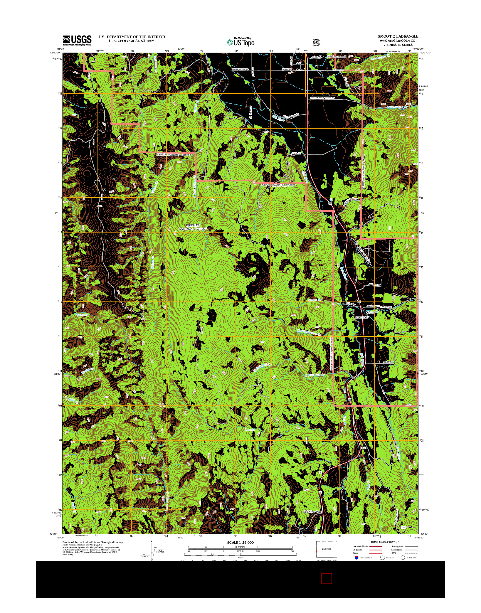 USGS US TOPO 7.5-MINUTE MAP FOR SMOOT, WY 2012