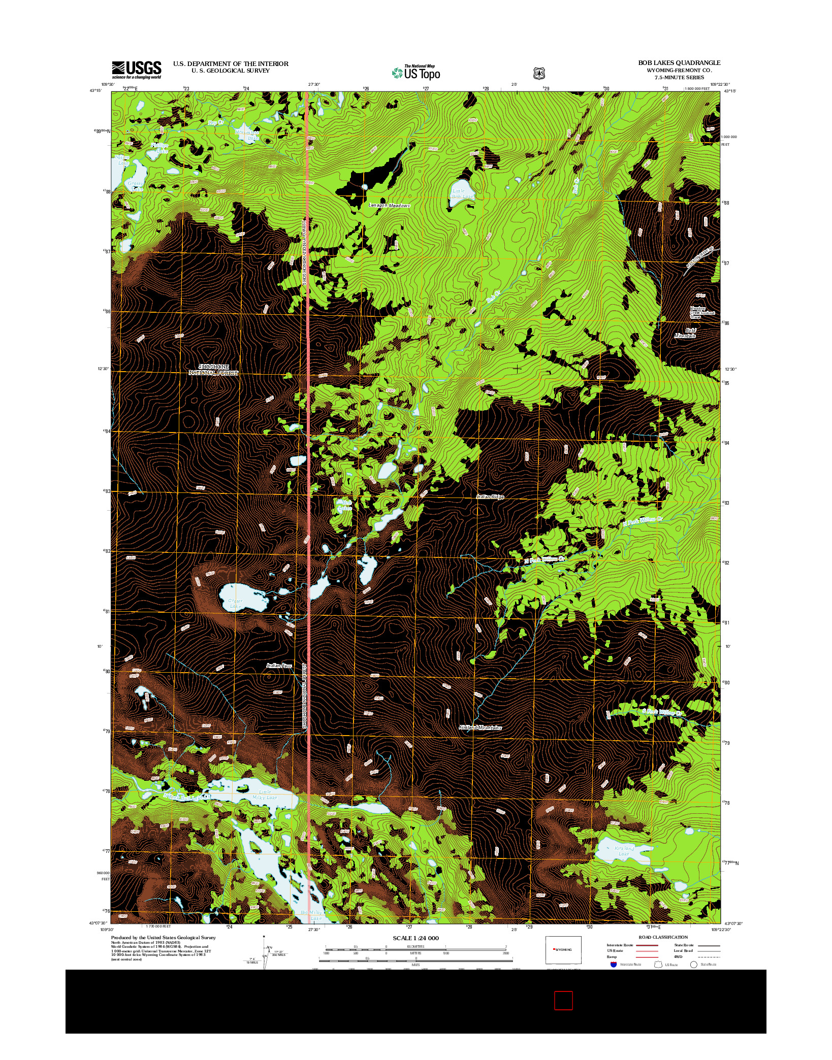 USGS US TOPO 7.5-MINUTE MAP FOR BOB LAKES, WY 2012