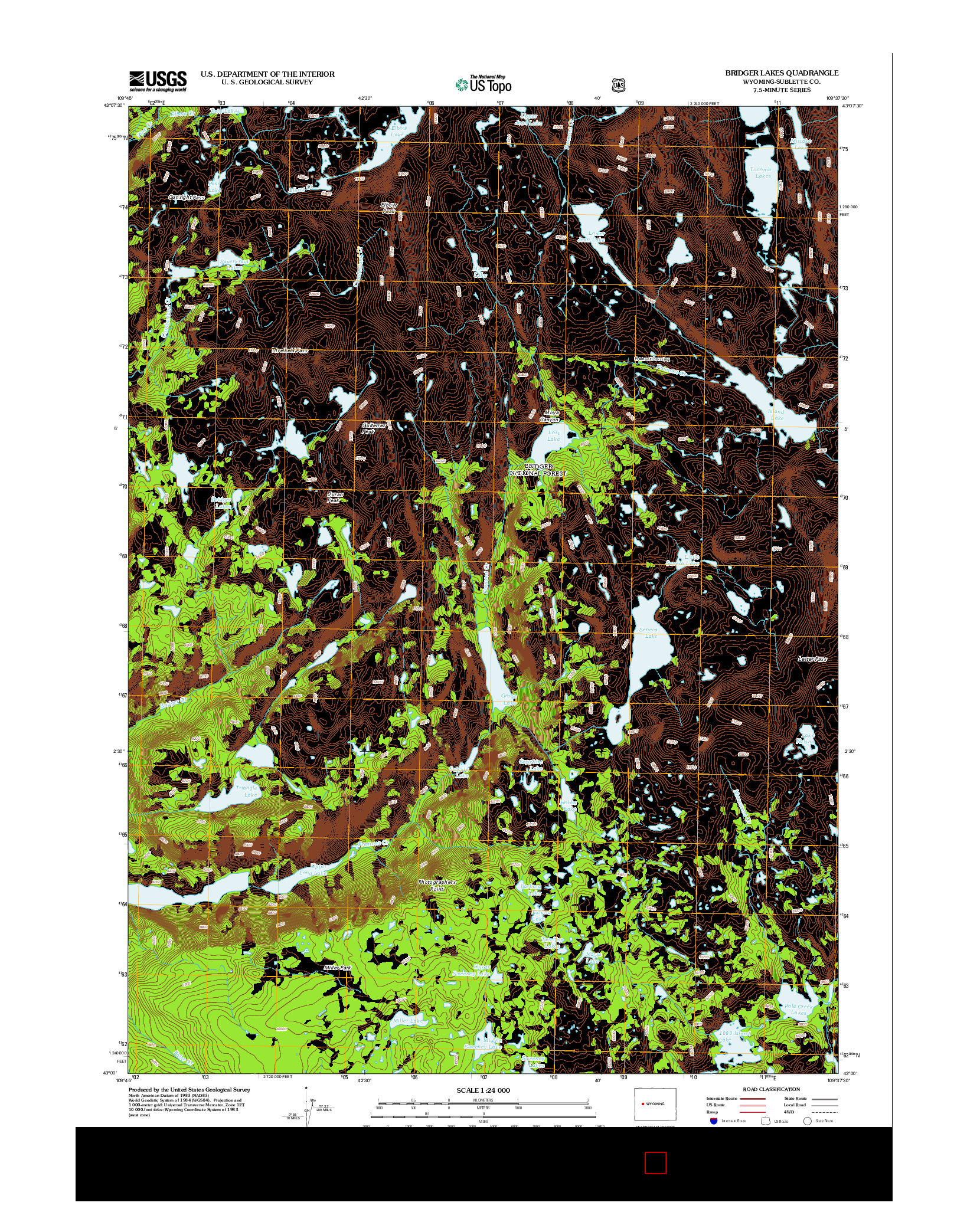 USGS US TOPO 7.5-MINUTE MAP FOR BRIDGER LAKES, WY 2012