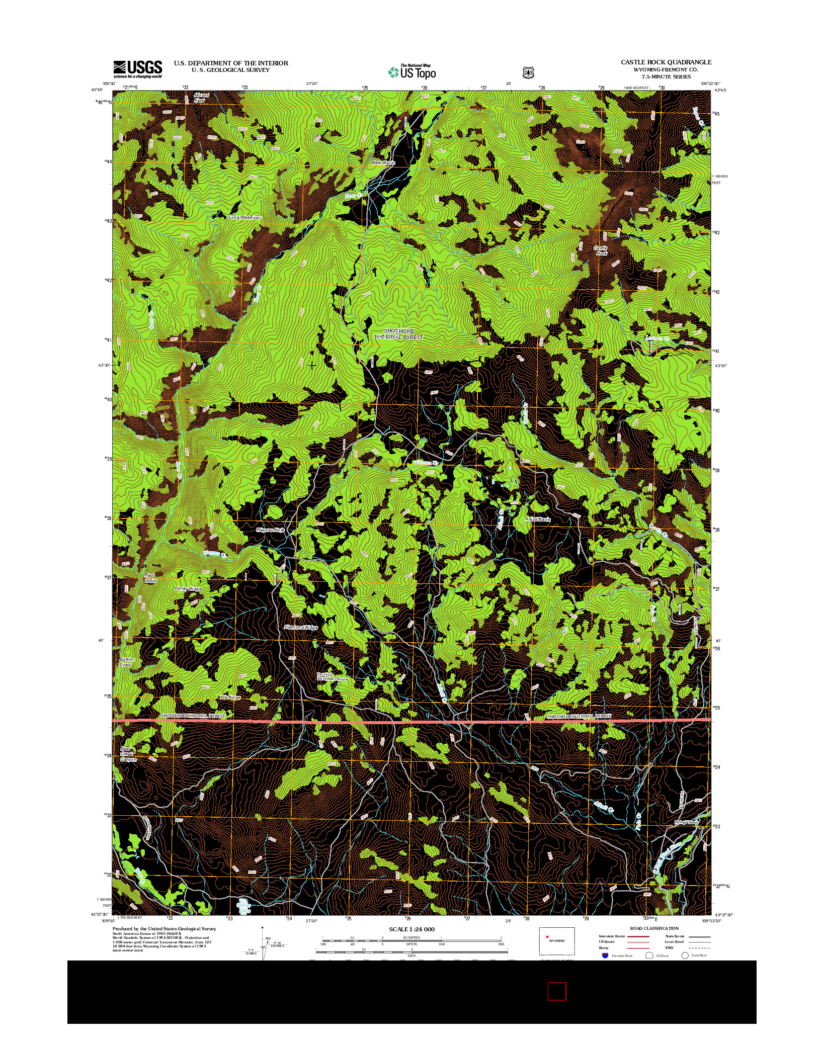 USGS US TOPO 7.5-MINUTE MAP FOR CASTLE ROCK, WY 2012