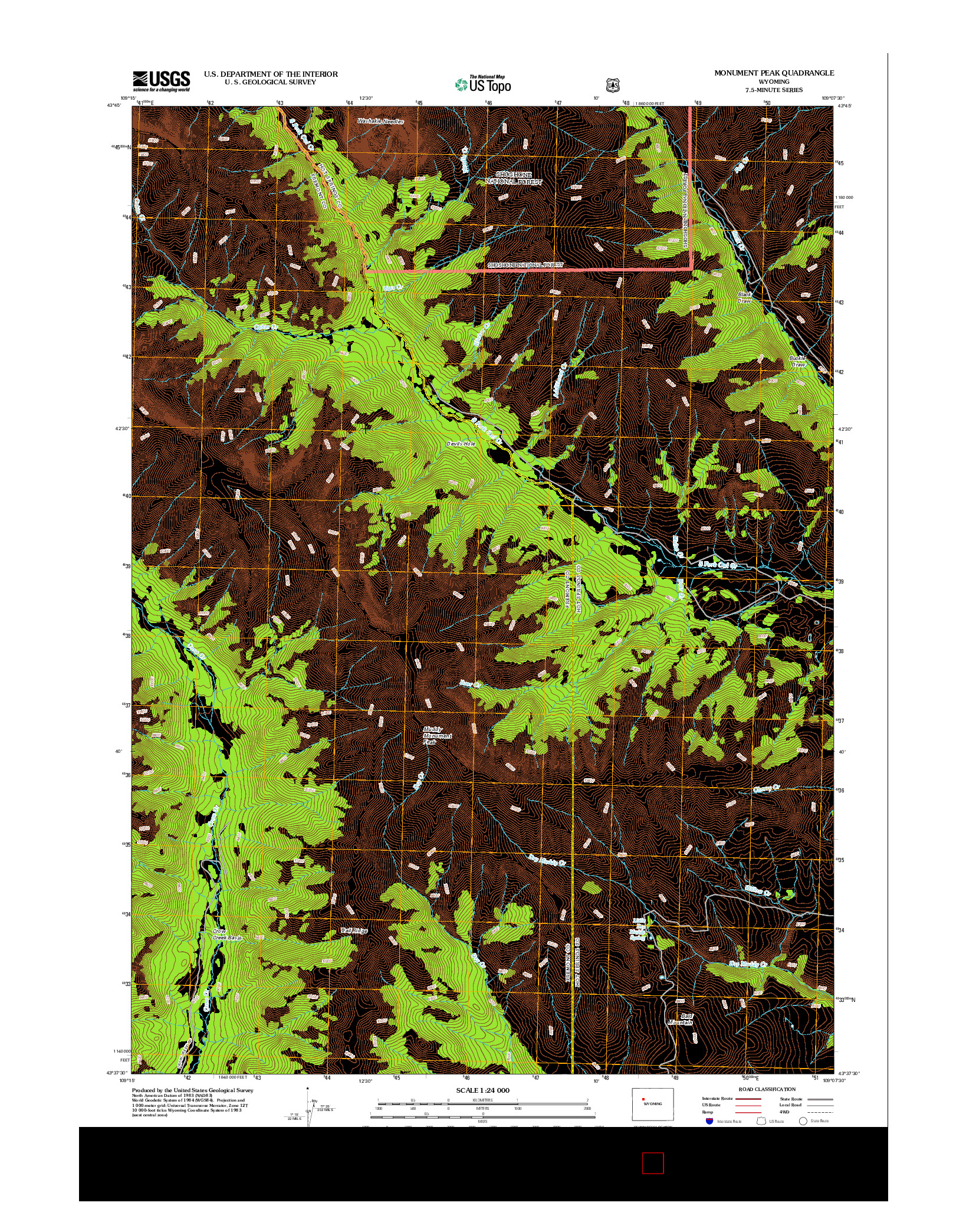 USGS US TOPO 7.5-MINUTE MAP FOR MONUMENT PEAK, WY 2012