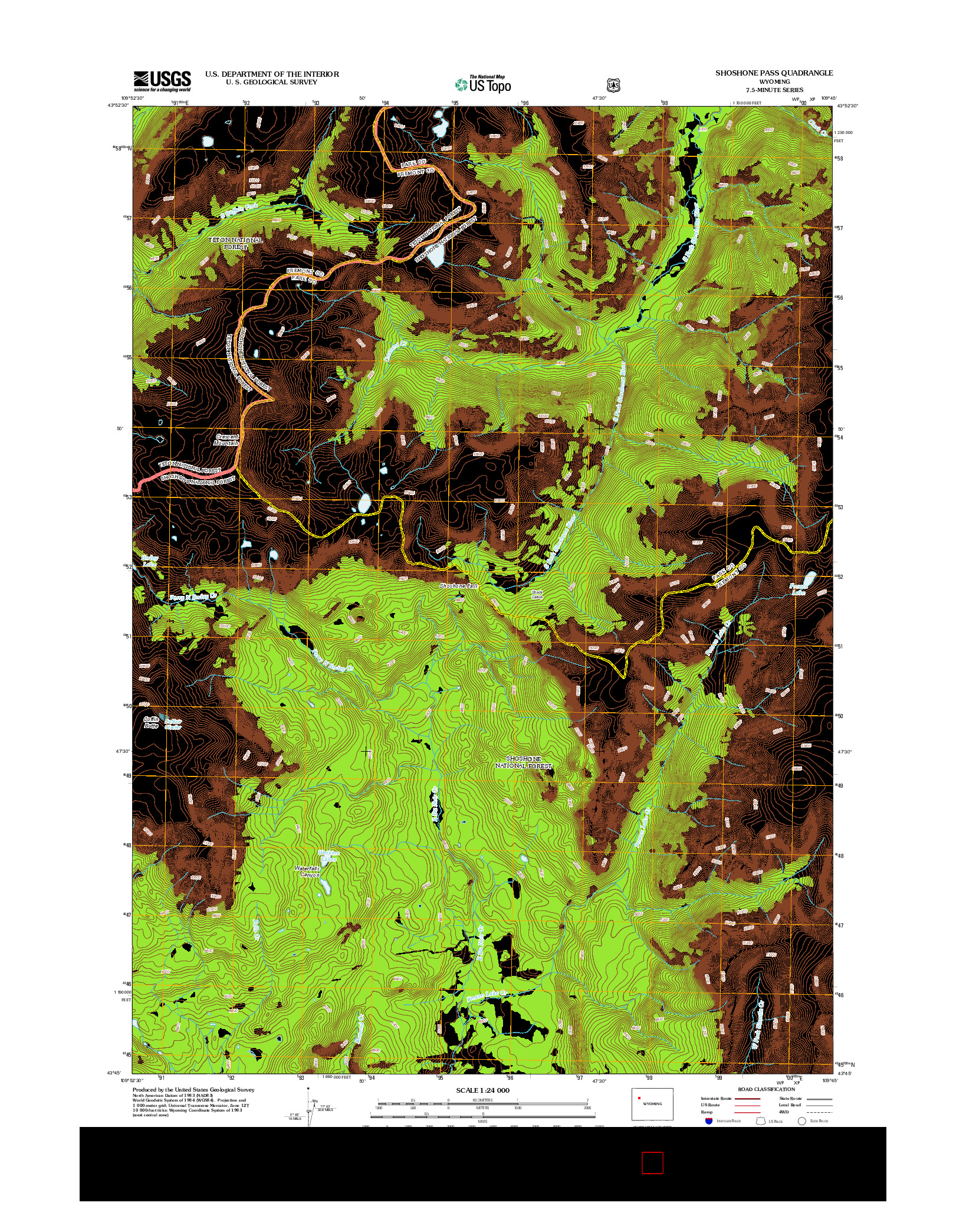 USGS US TOPO 7.5-MINUTE MAP FOR SHOSHONE PASS, WY 2012