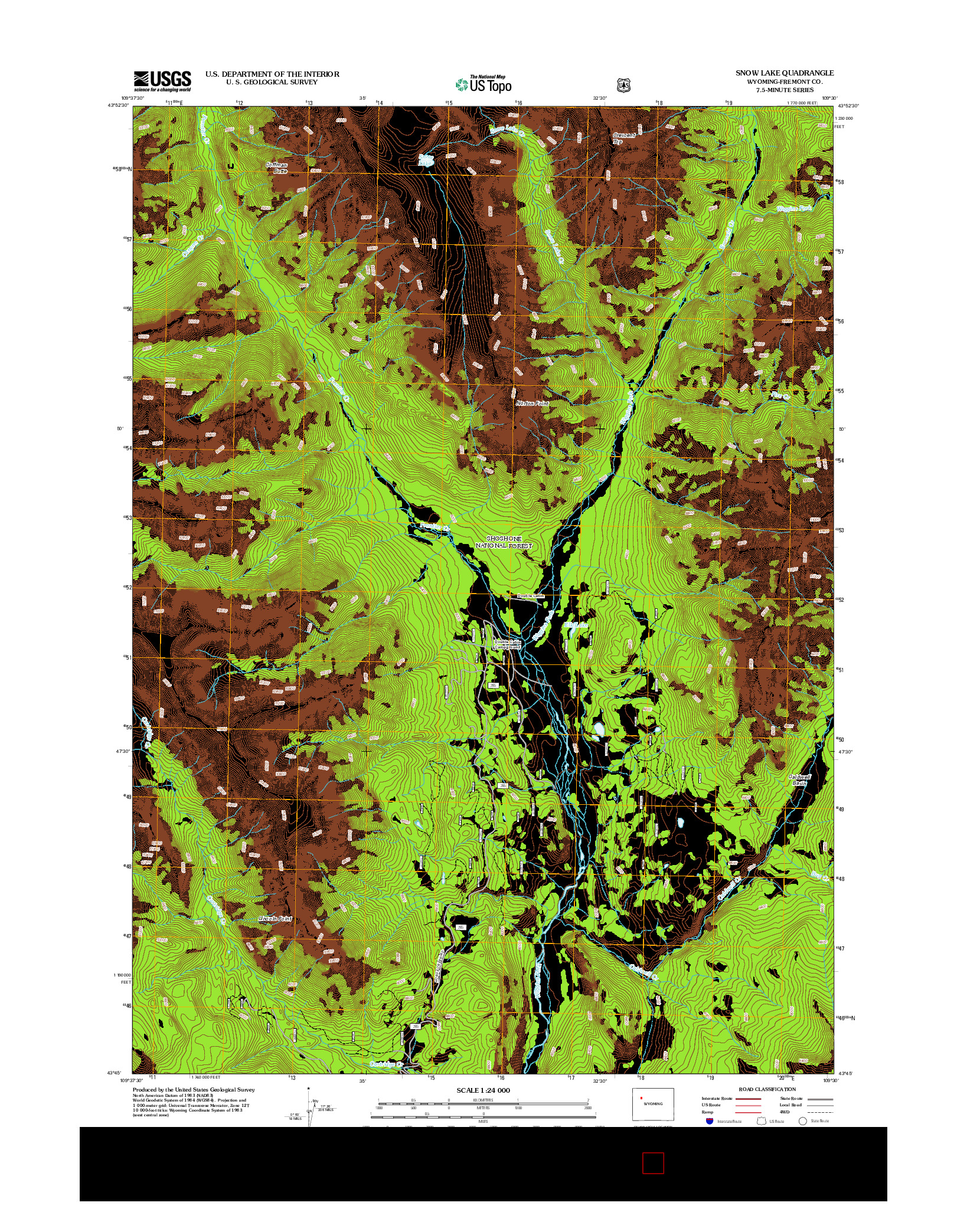 USGS US TOPO 7.5-MINUTE MAP FOR SNOW LAKE, WY 2012