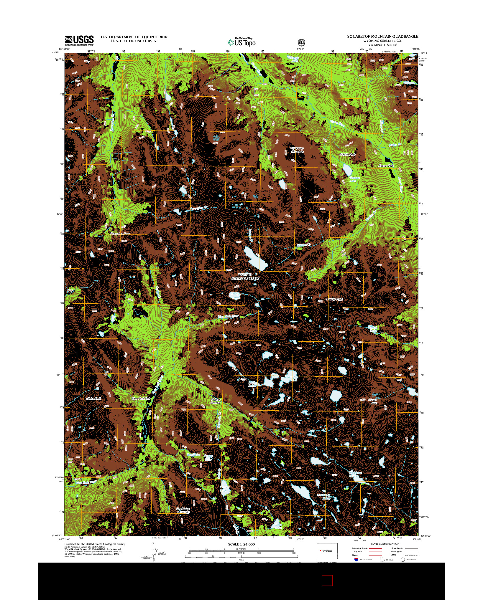 USGS US TOPO 7.5-MINUTE MAP FOR SQUARETOP MOUNTAIN, WY 2012