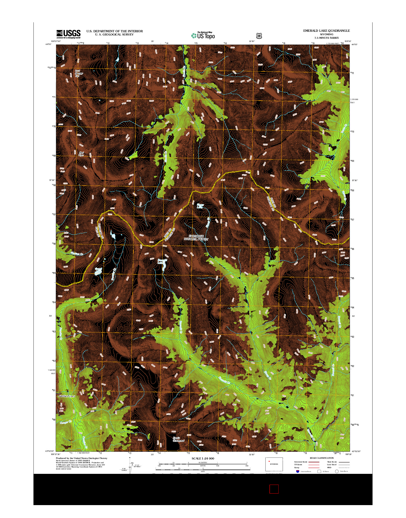 USGS US TOPO 7.5-MINUTE MAP FOR EMERALD LAKE, WY 2012