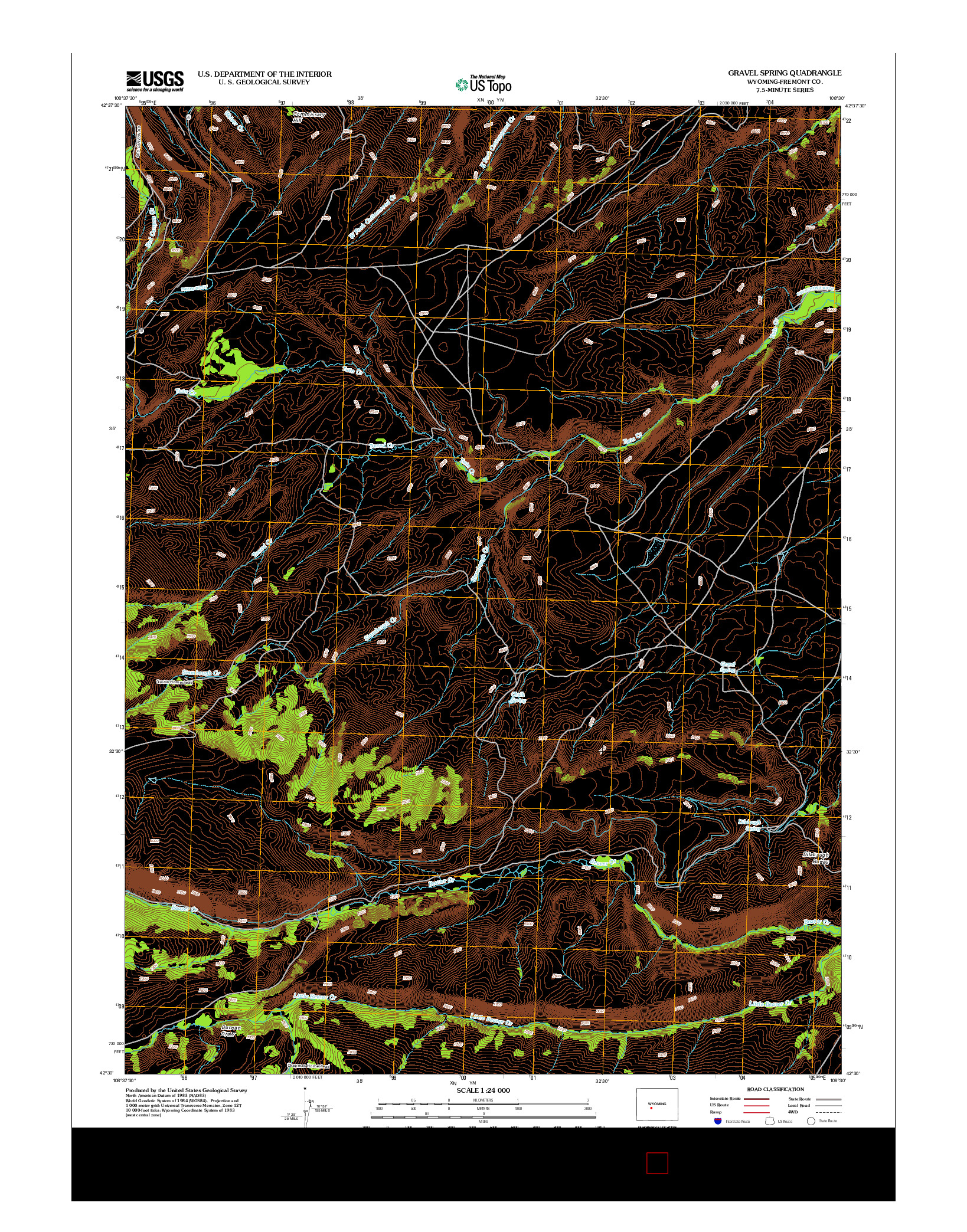 USGS US TOPO 7.5-MINUTE MAP FOR GRAVEL SPRING, WY 2012