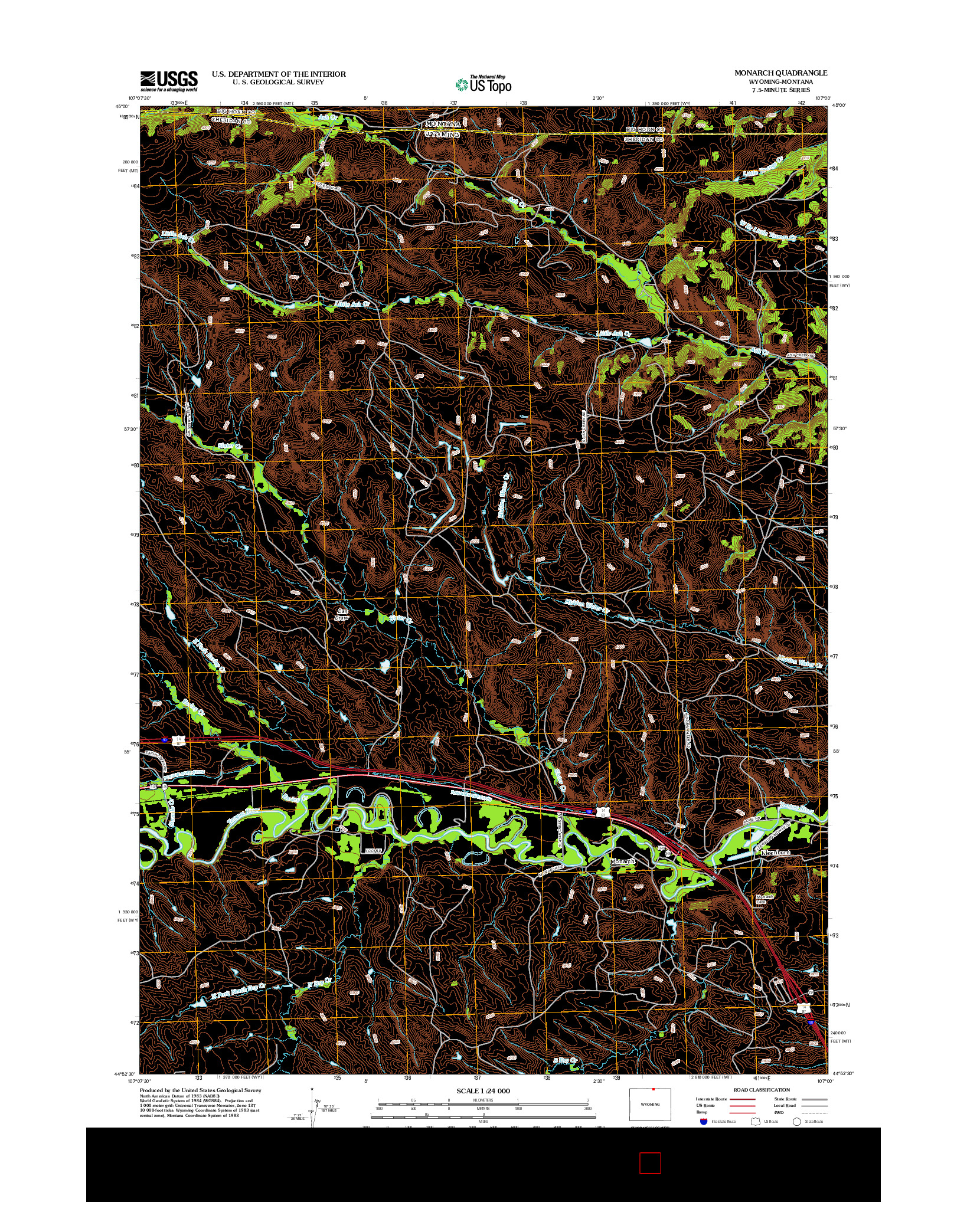 USGS US TOPO 7.5-MINUTE MAP FOR MONARCH, WY-MT 2012