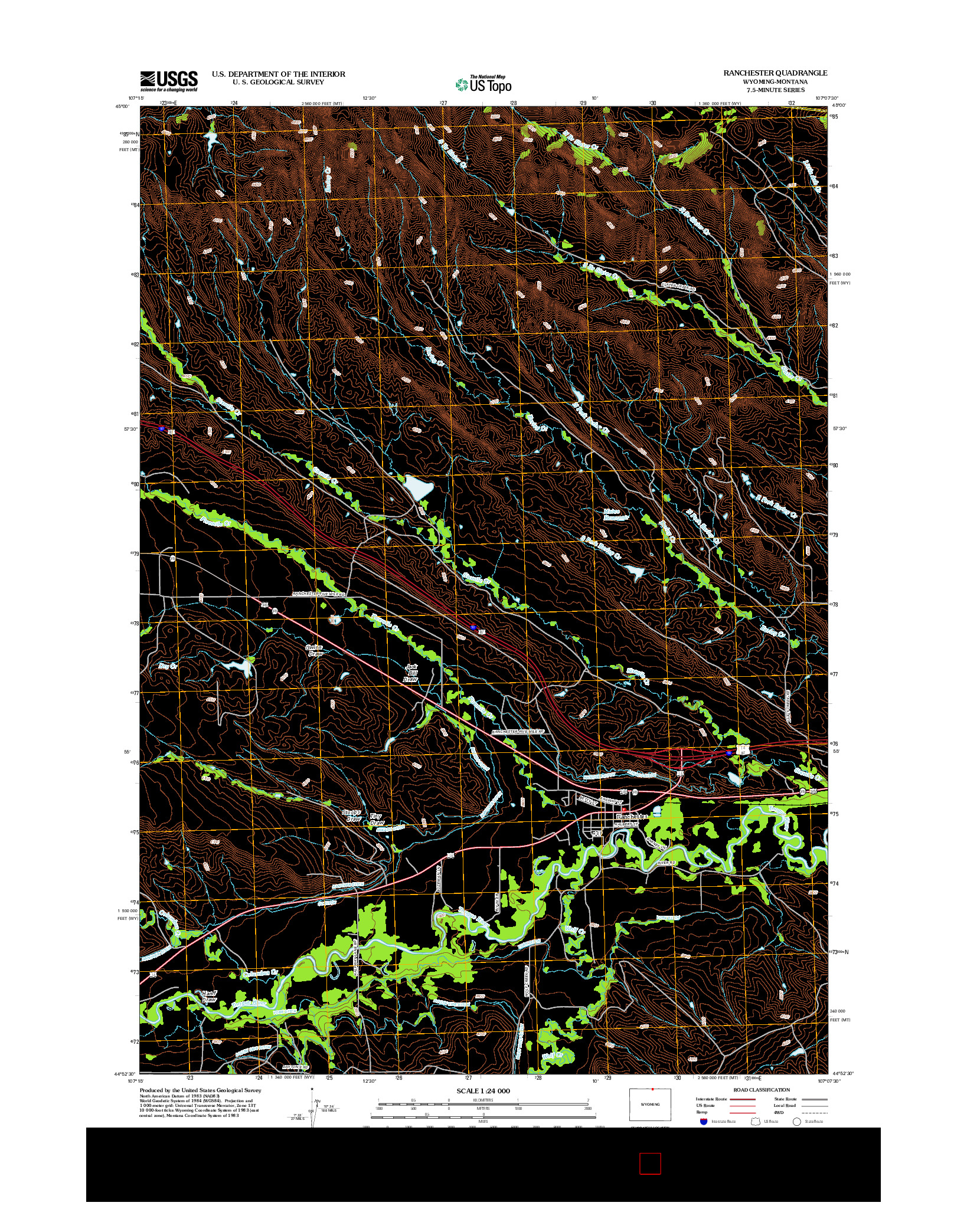 USGS US TOPO 7.5-MINUTE MAP FOR RANCHESTER, WY-MT 2012