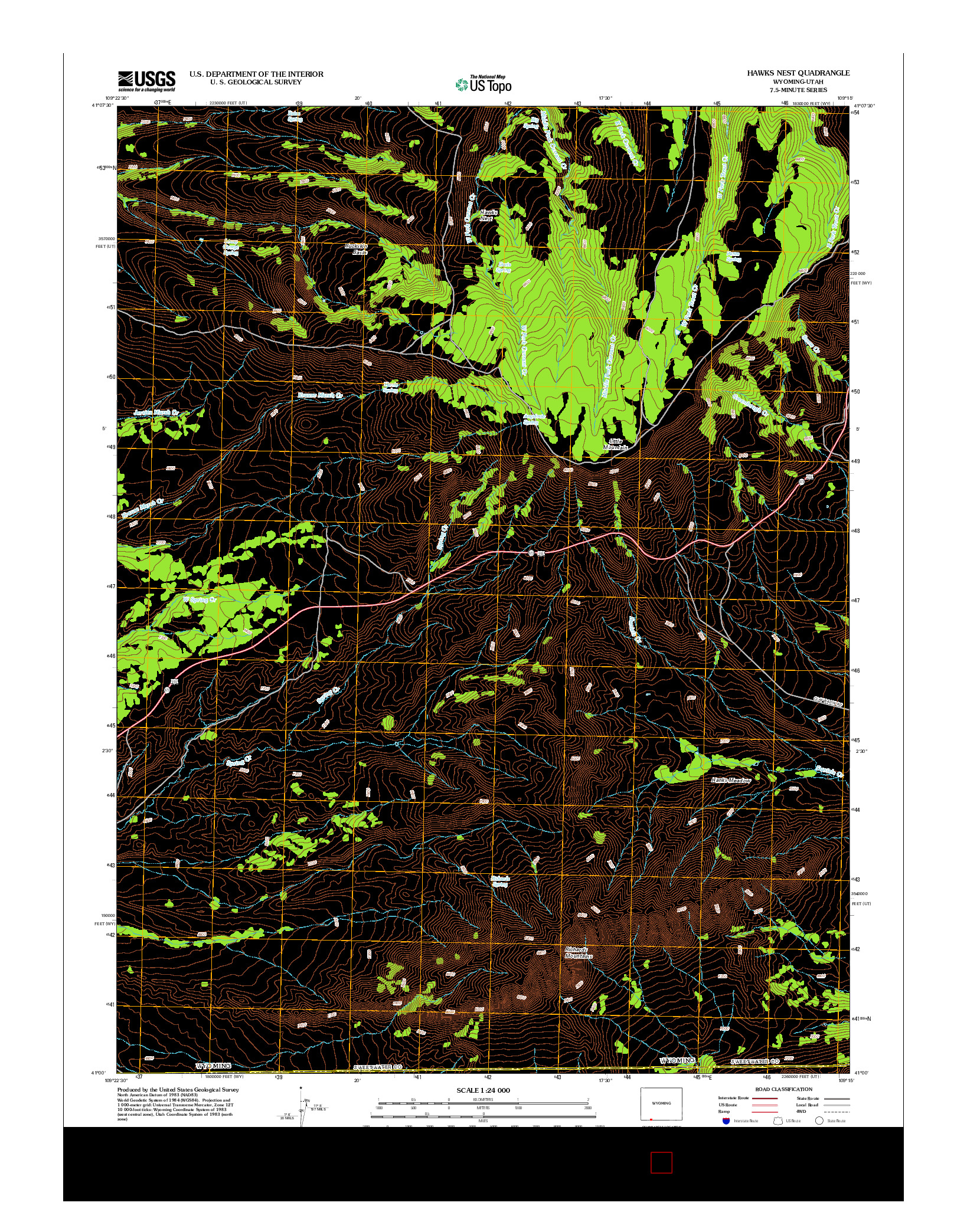 USGS US TOPO 7.5-MINUTE MAP FOR HAWKS NEST, WY-UT 2012