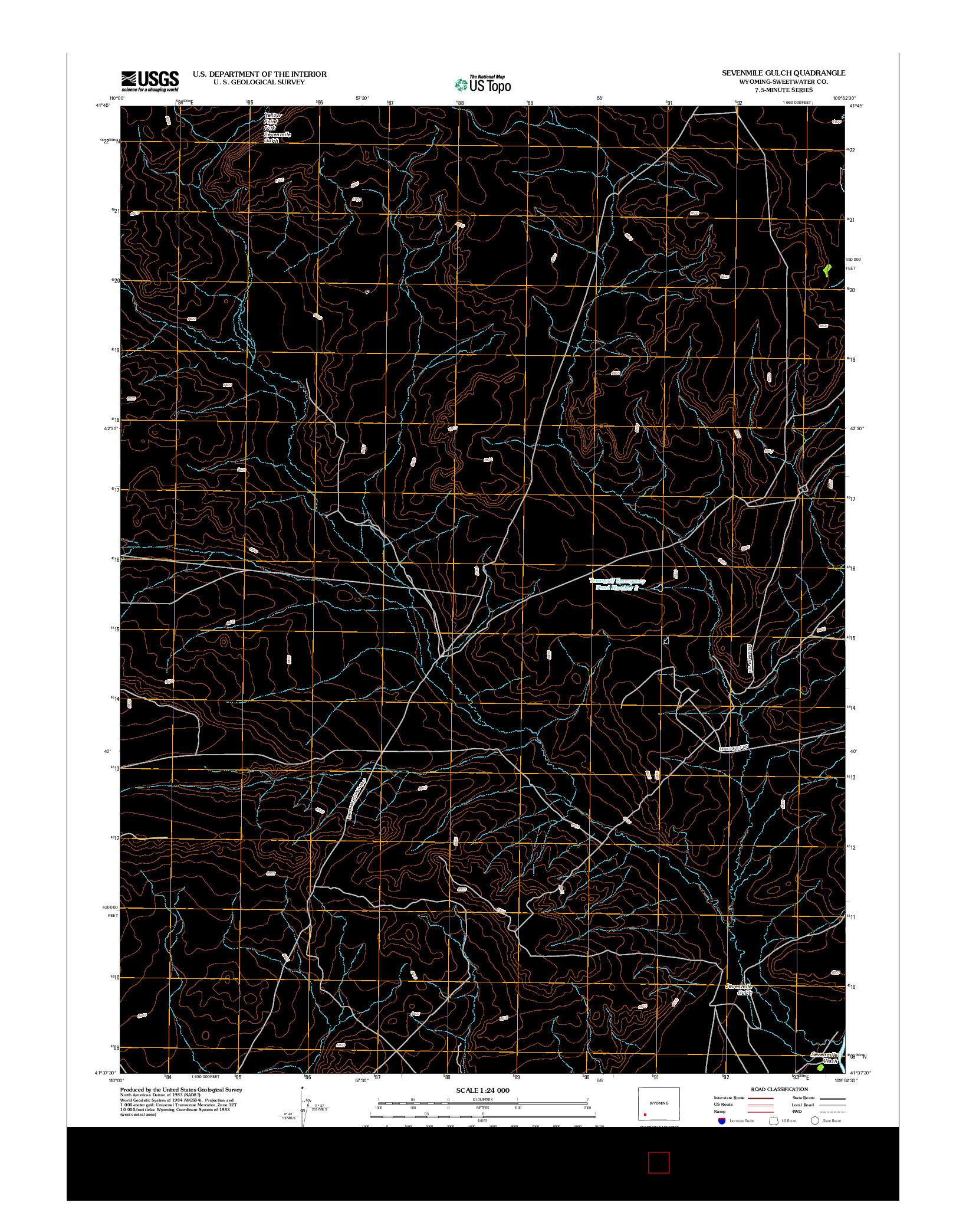 USGS US TOPO 7.5-MINUTE MAP FOR SEVENMILE GULCH, WY 2012