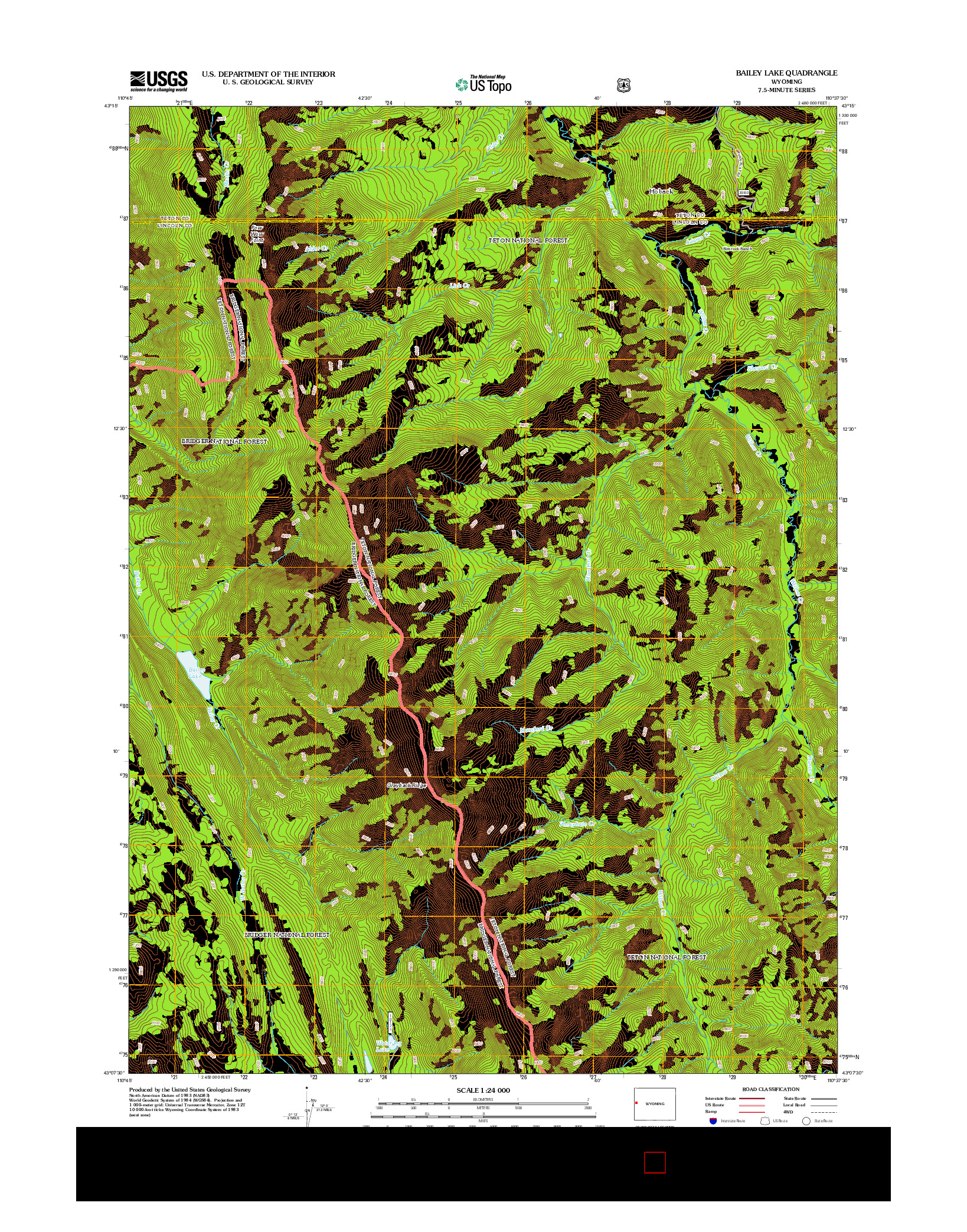 USGS US TOPO 7.5-MINUTE MAP FOR BAILEY LAKE, WY 2012