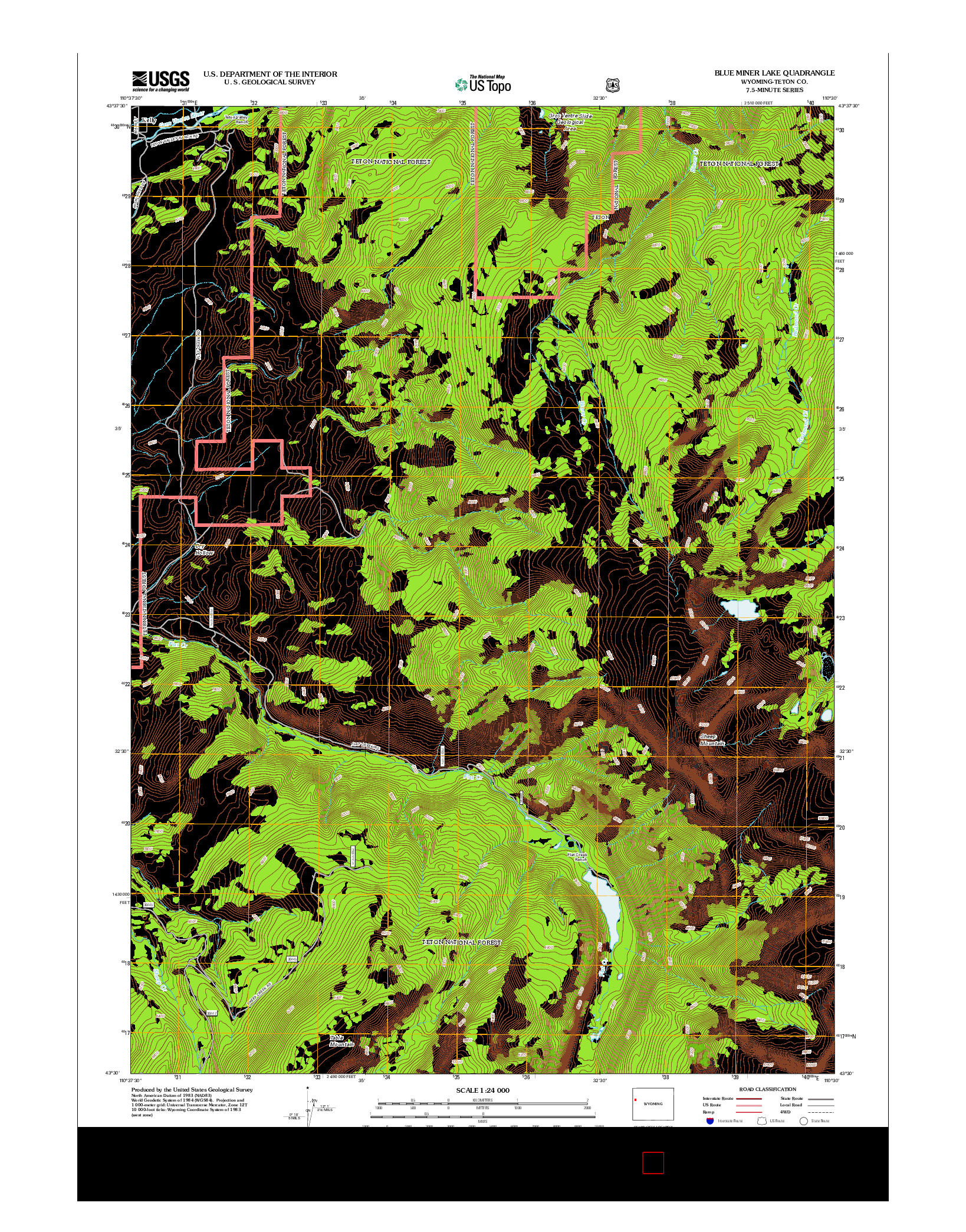 USGS US TOPO 7.5-MINUTE MAP FOR BLUE MINER LAKE, WY 2012