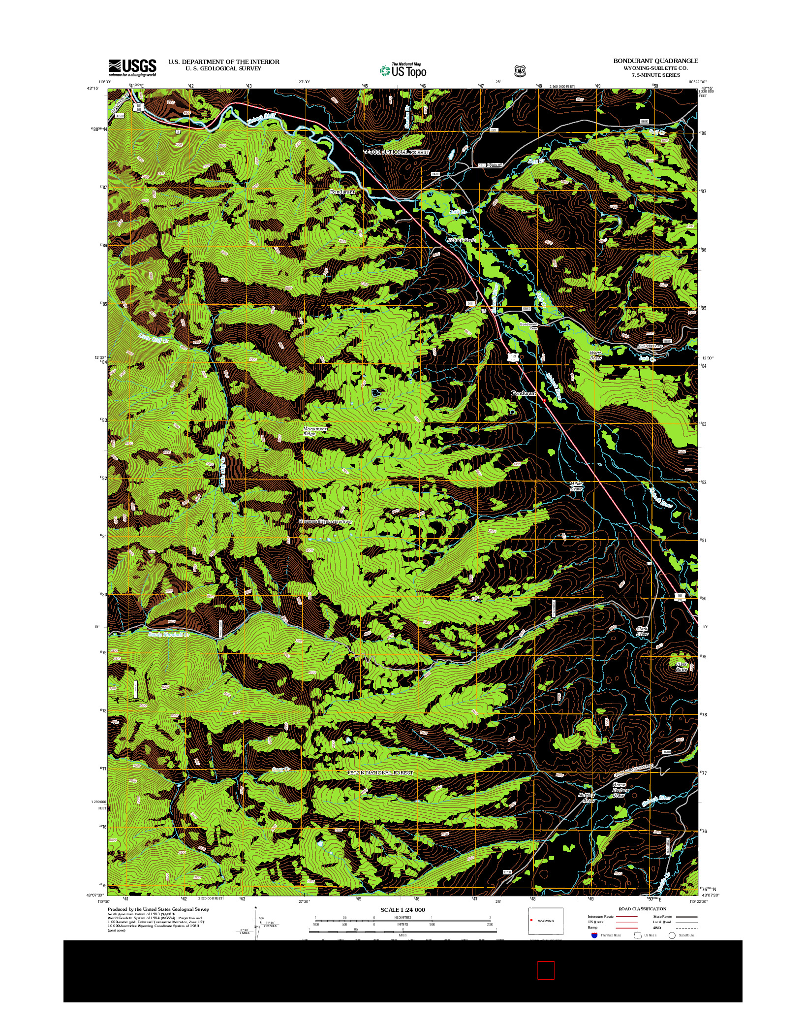 USGS US TOPO 7.5-MINUTE MAP FOR BONDURANT, WY 2012