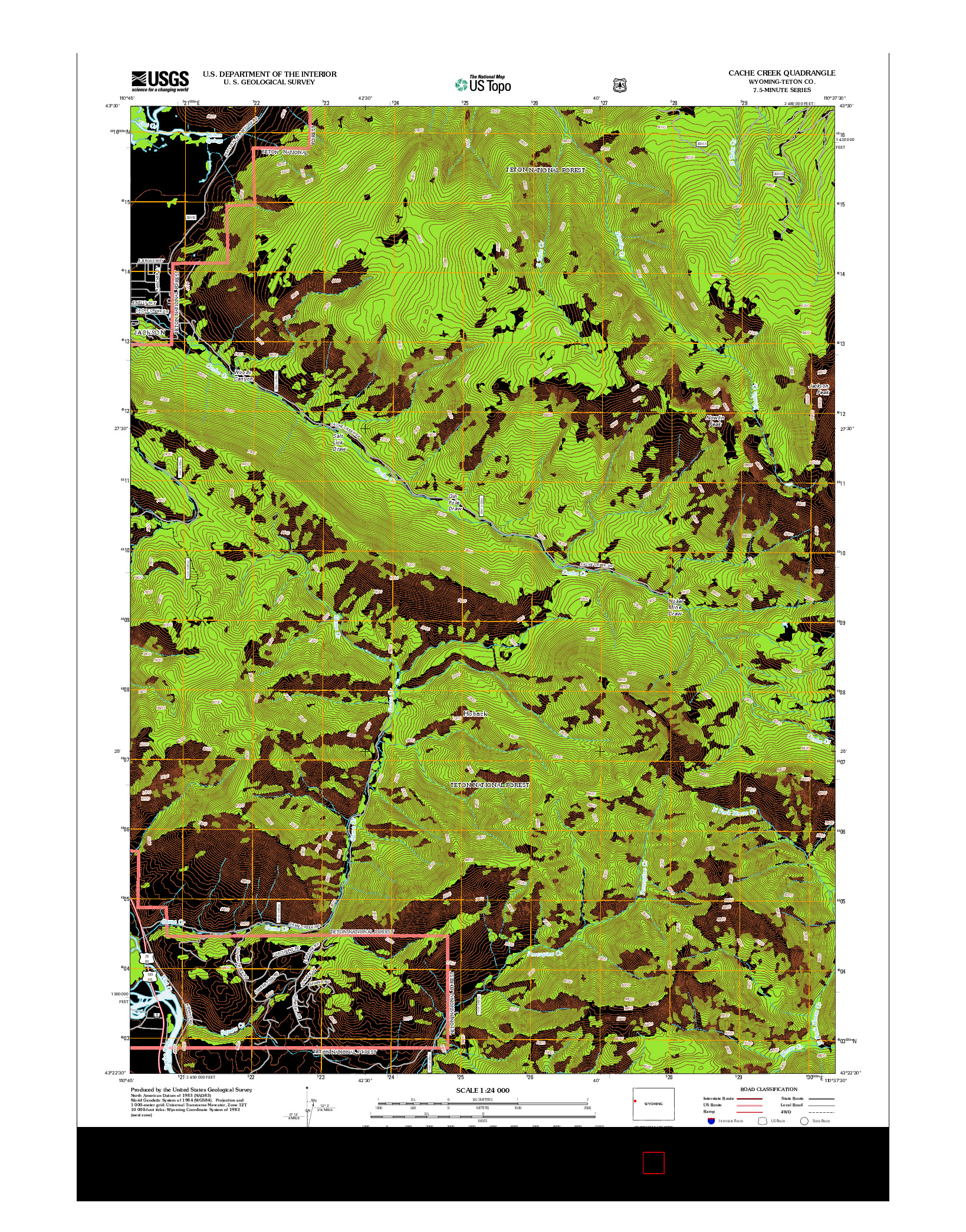 USGS US TOPO 7.5-MINUTE MAP FOR CACHE CREEK, WY 2012