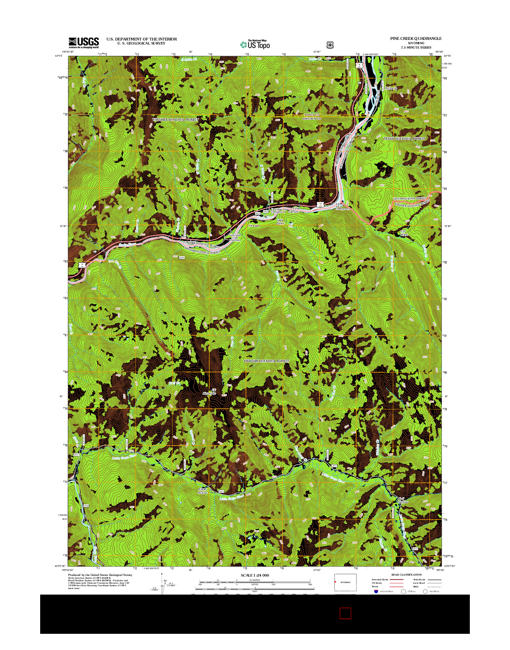 USGS US TOPO 7.5-MINUTE MAP FOR PINE CREEK, WY 2012