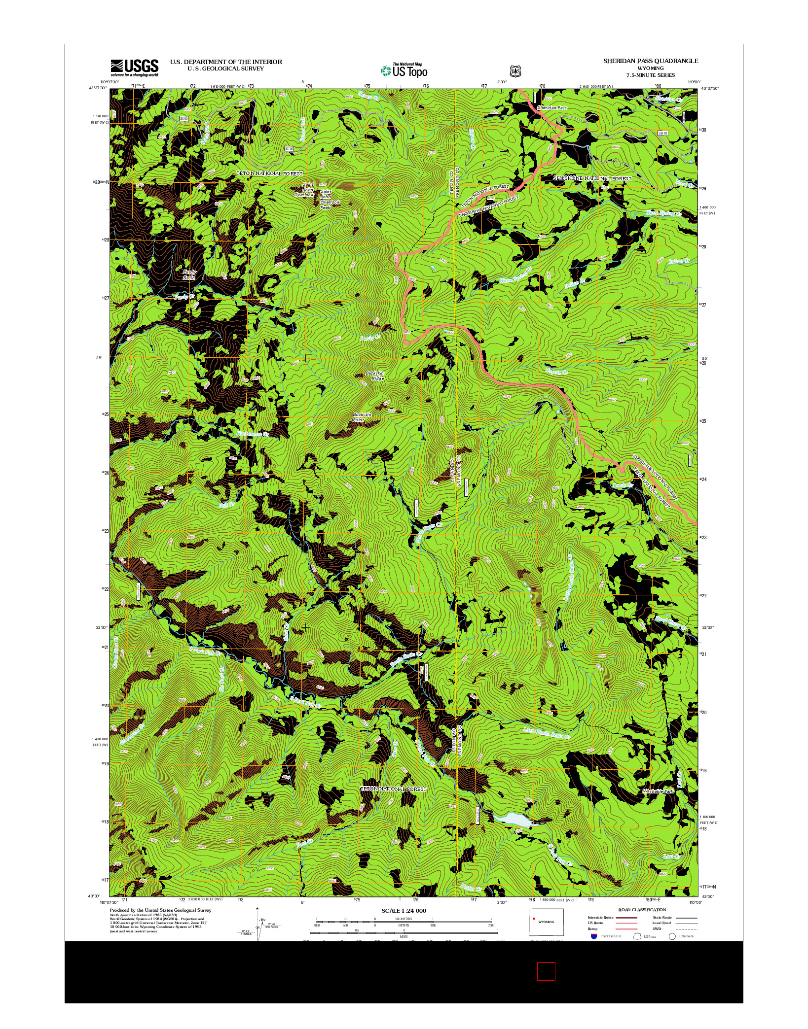 USGS US TOPO 7.5-MINUTE MAP FOR SHERIDAN PASS, WY 2012