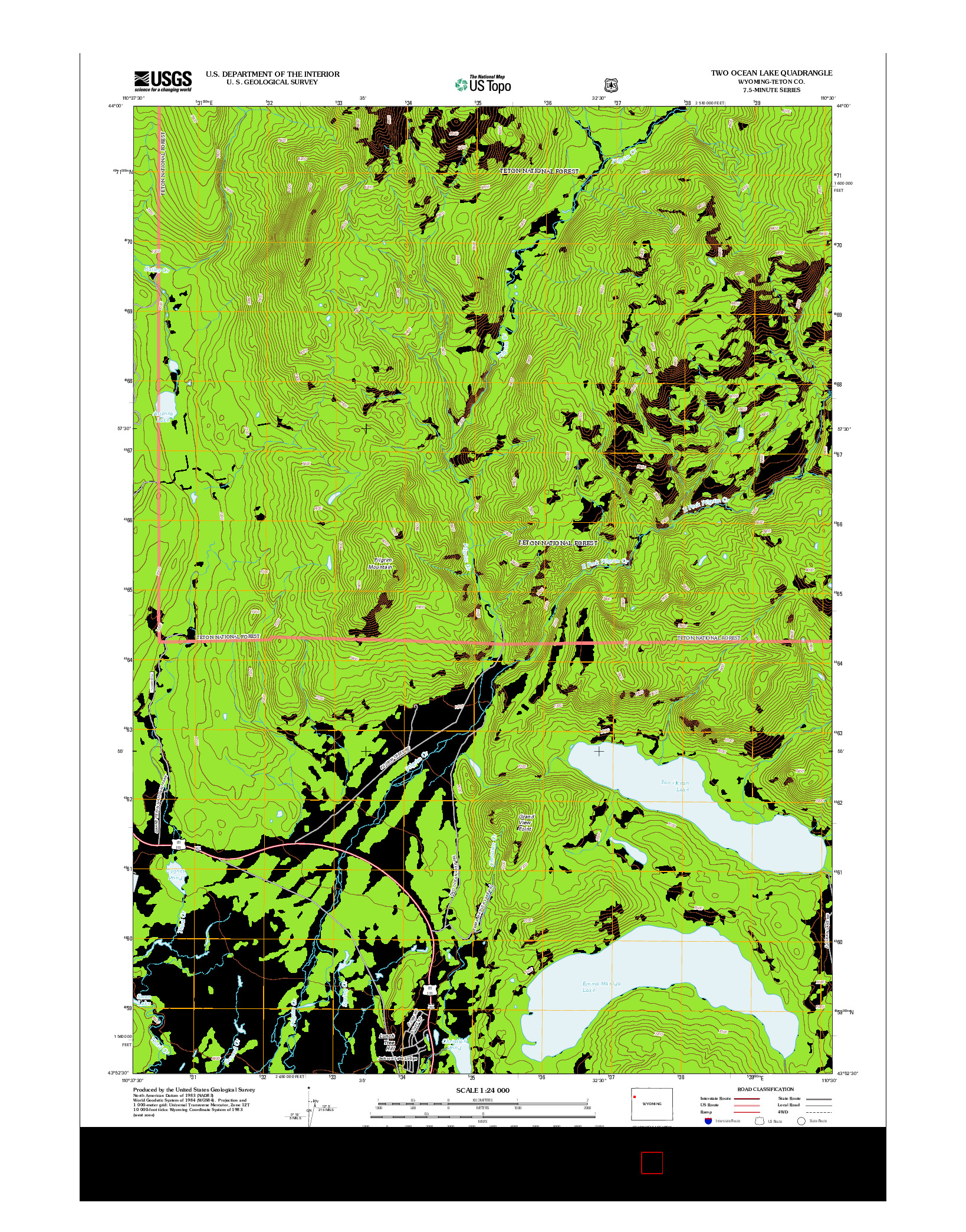 USGS US TOPO 7.5-MINUTE MAP FOR TWO OCEAN LAKE, WY 2012