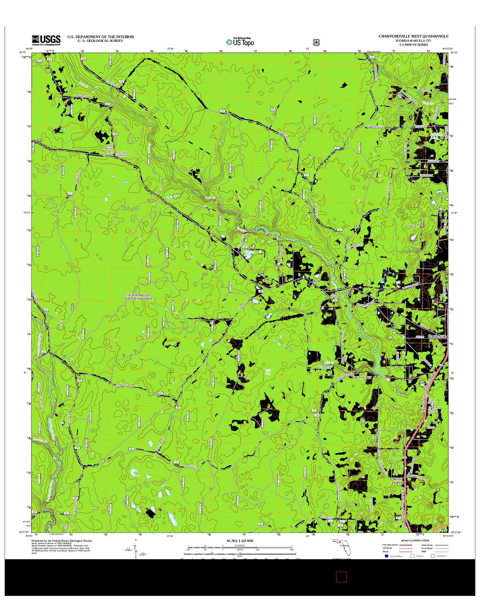 USGS US TOPO 7.5-MINUTE MAP FOR CRAWFORDVILLE WEST, FL 2012