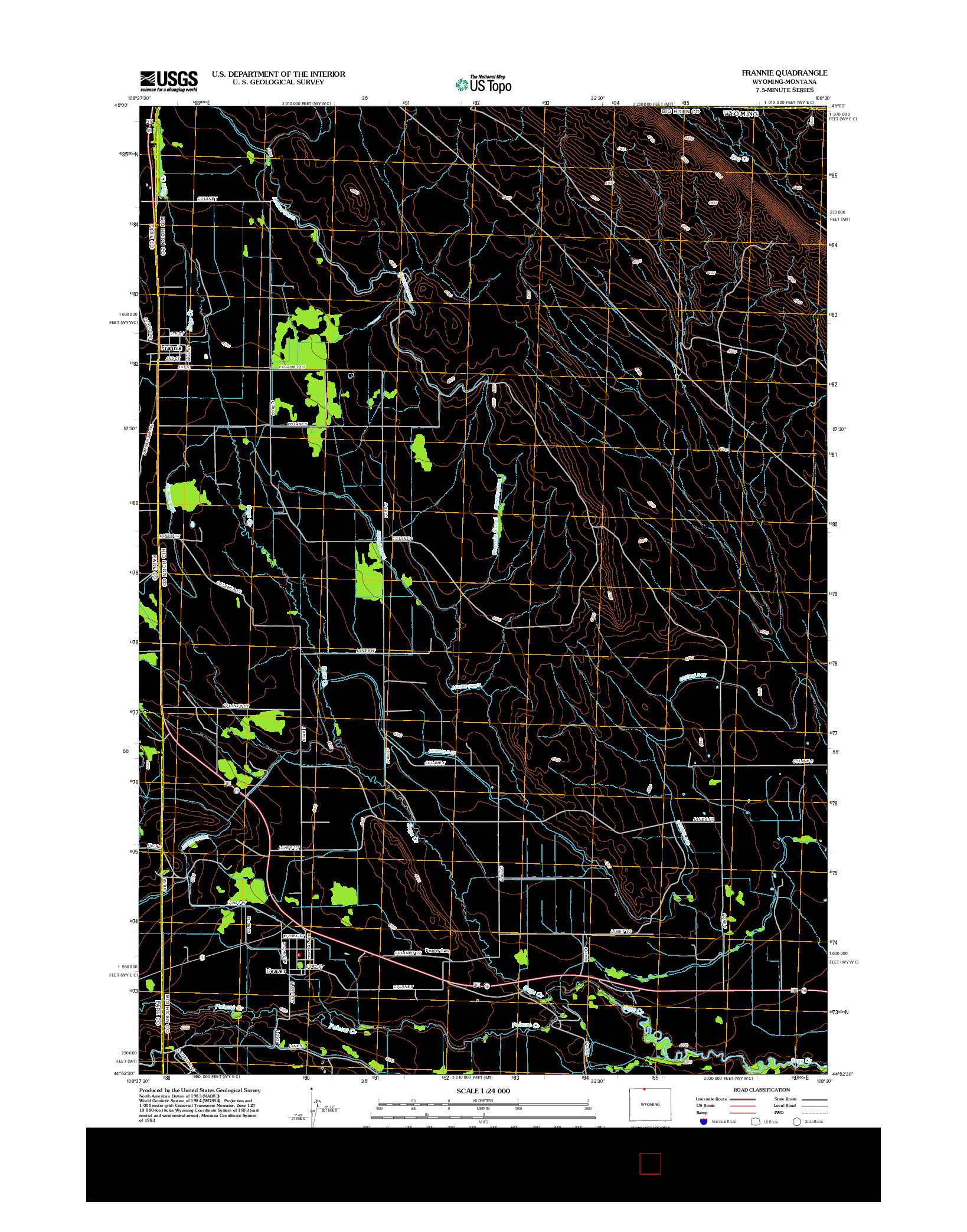 USGS US TOPO 7.5-MINUTE MAP FOR FRANNIE, WY-MT 2012