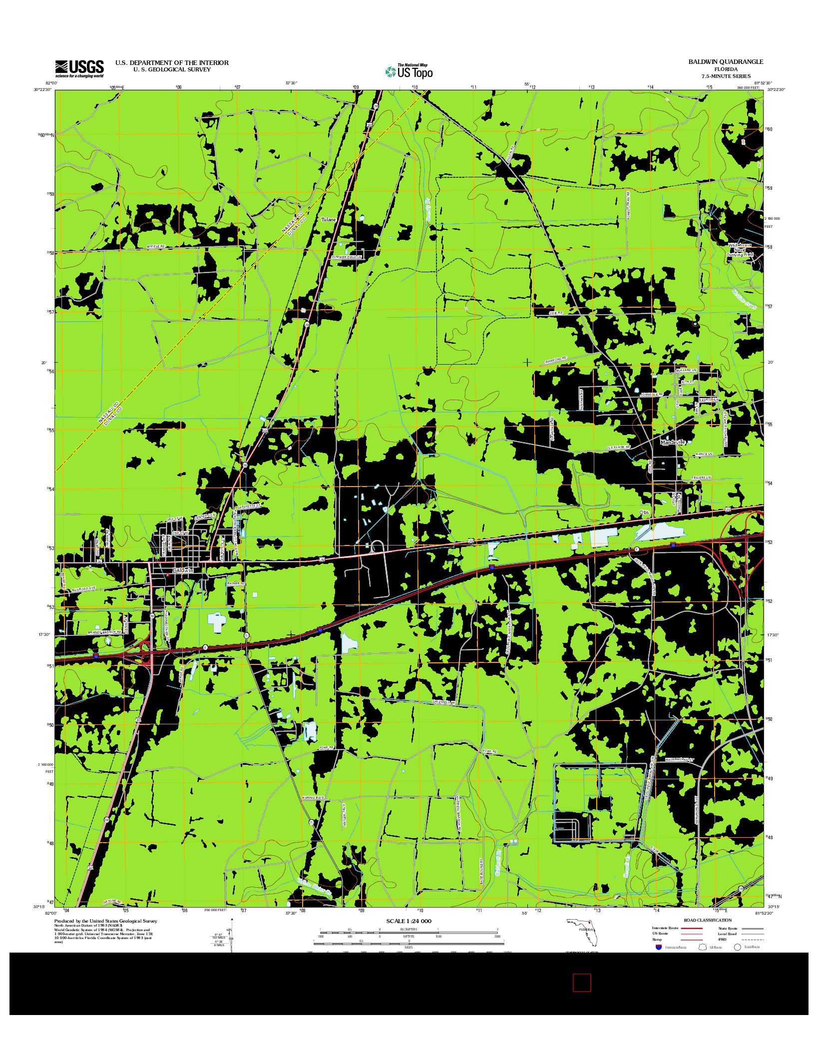 USGS US TOPO 7.5-MINUTE MAP FOR BALDWIN, FL 2012