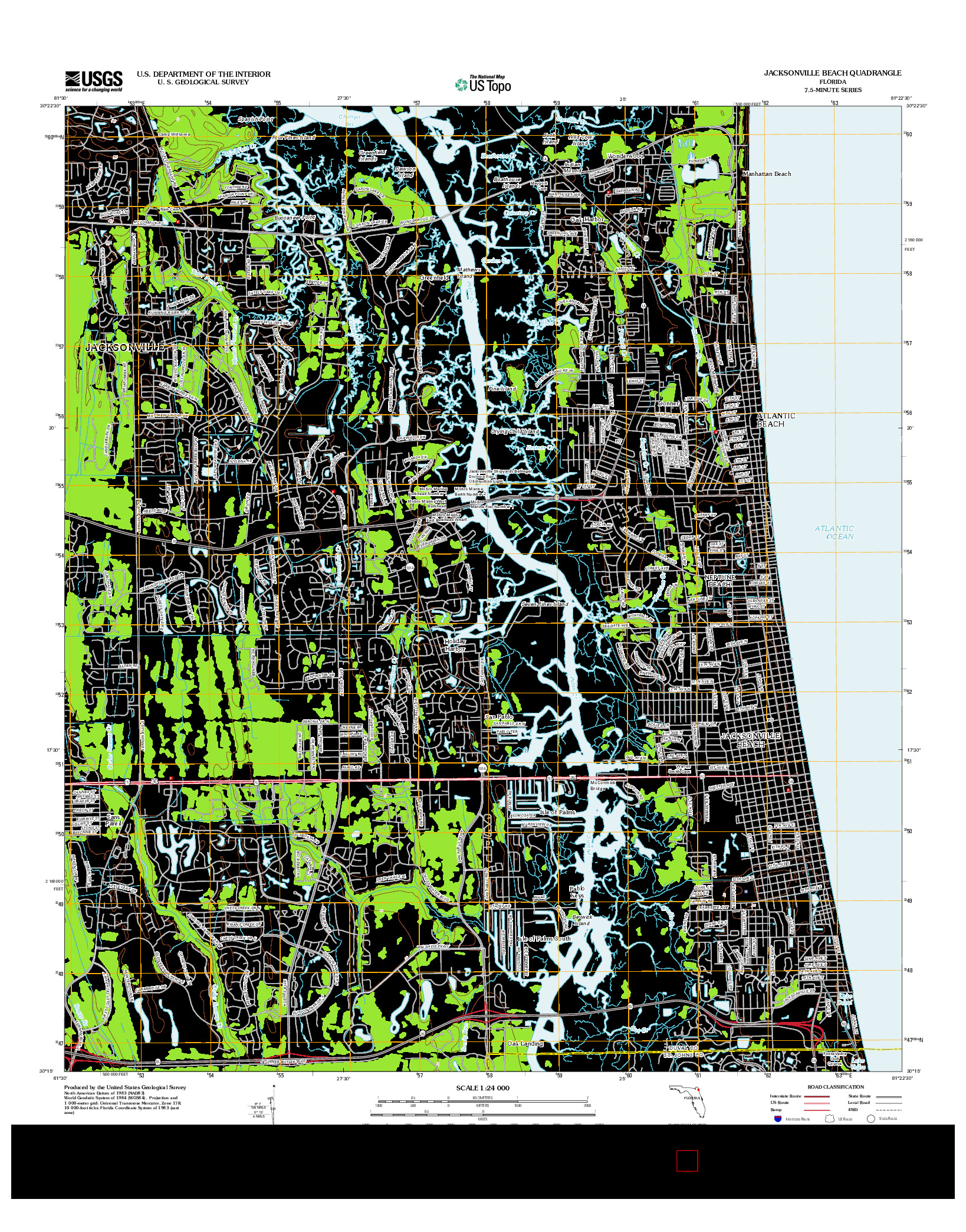 USGS US TOPO 7.5-MINUTE MAP FOR JACKSONVILLE BEACH, FL 2012