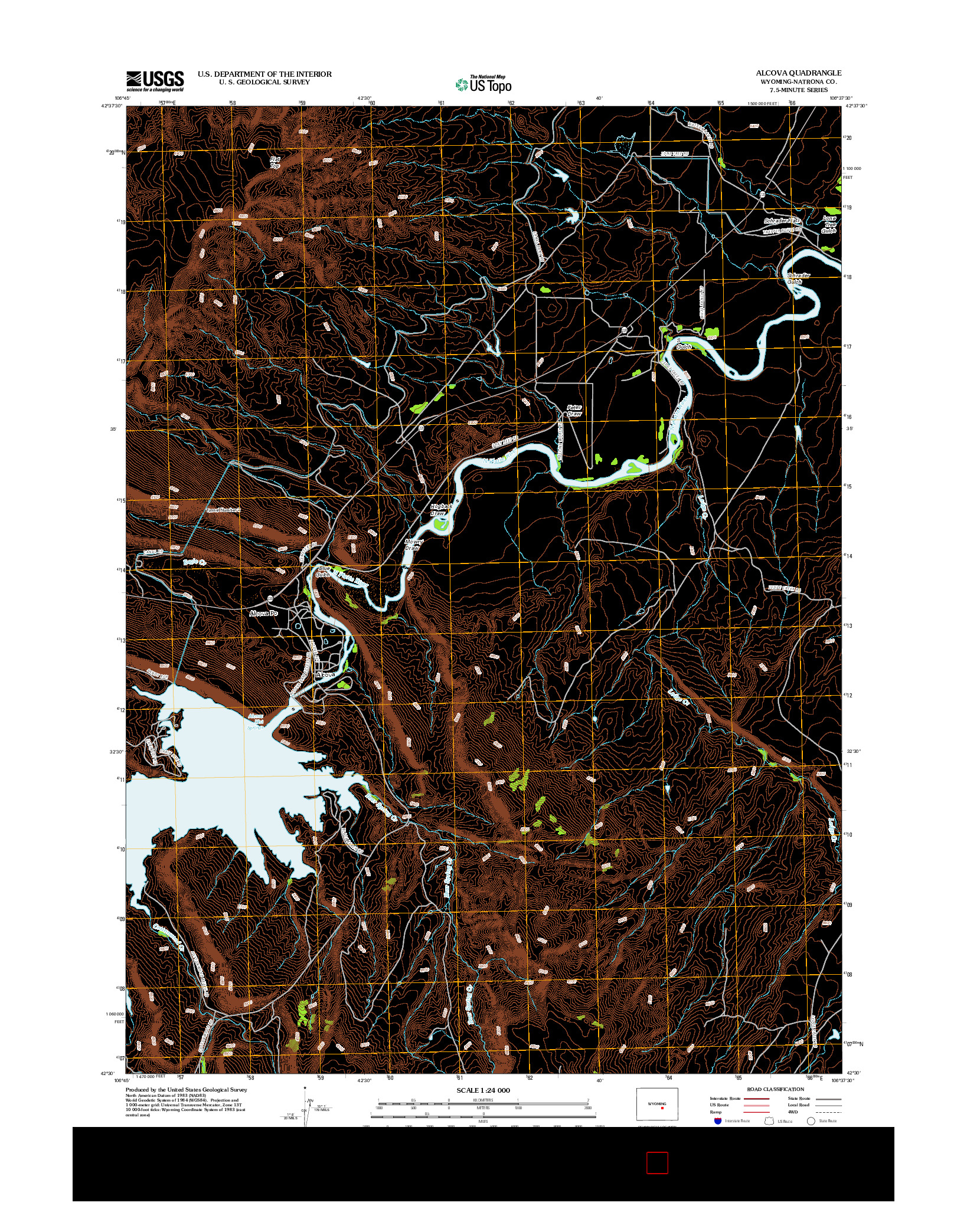 USGS US TOPO 7.5-MINUTE MAP FOR ALCOVA, WY 2012