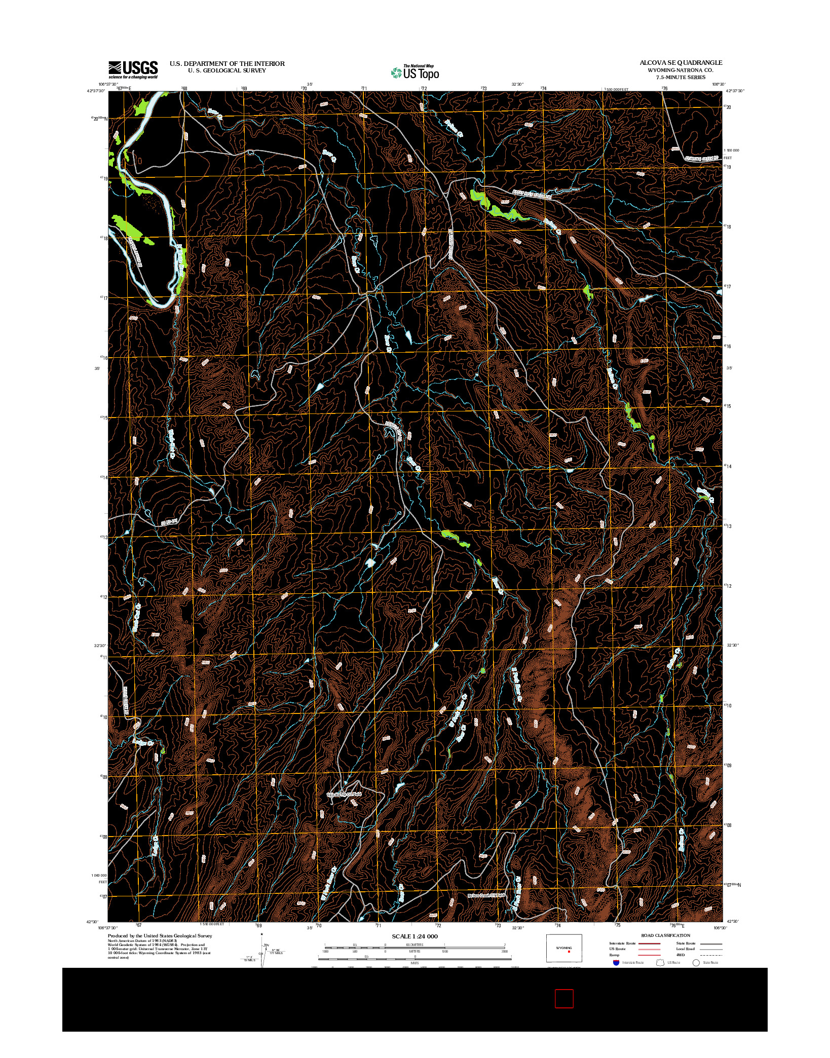 USGS US TOPO 7.5-MINUTE MAP FOR ALCOVA SE, WY 2012