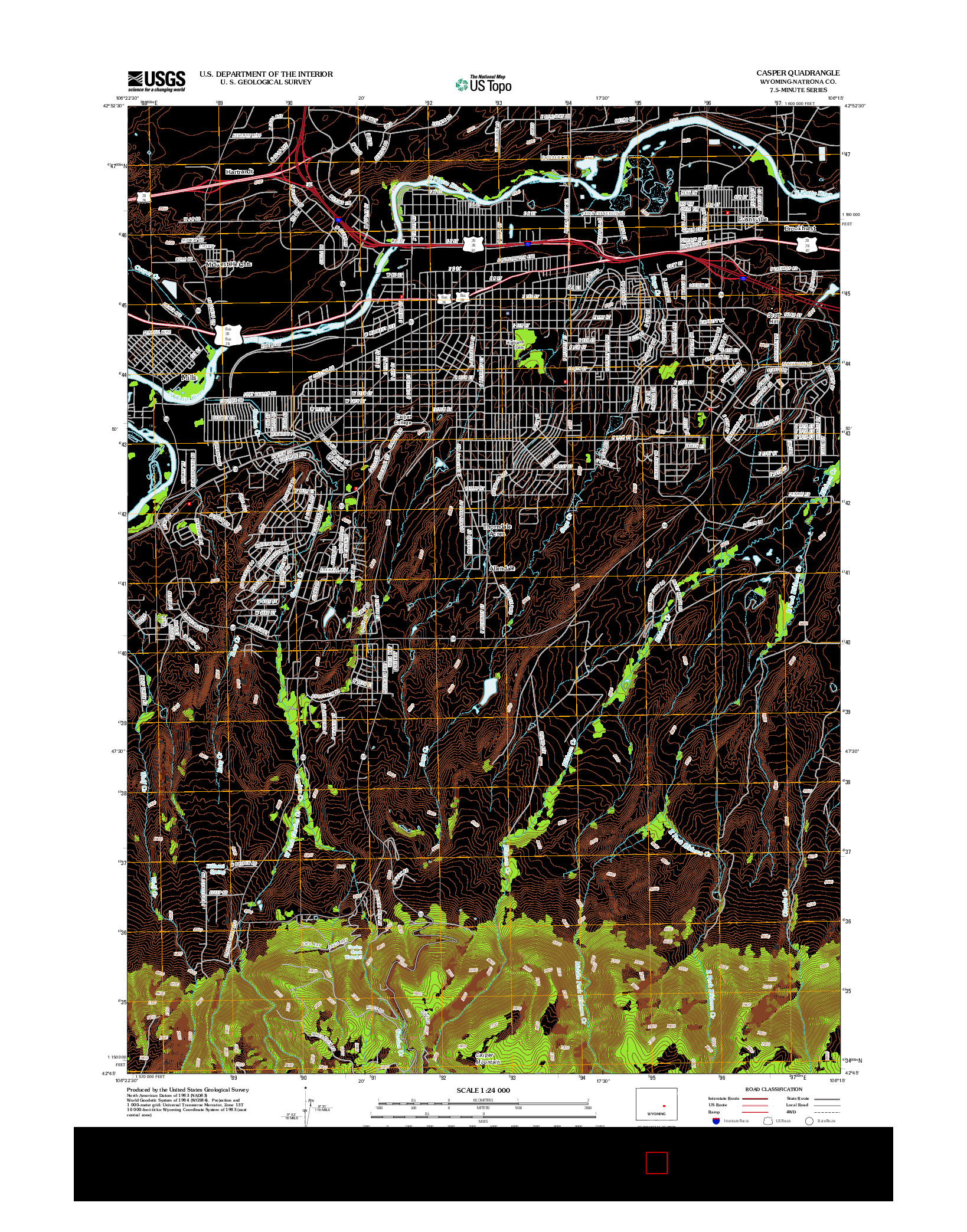 USGS US TOPO 7.5-MINUTE MAP FOR CASPER, WY 2012