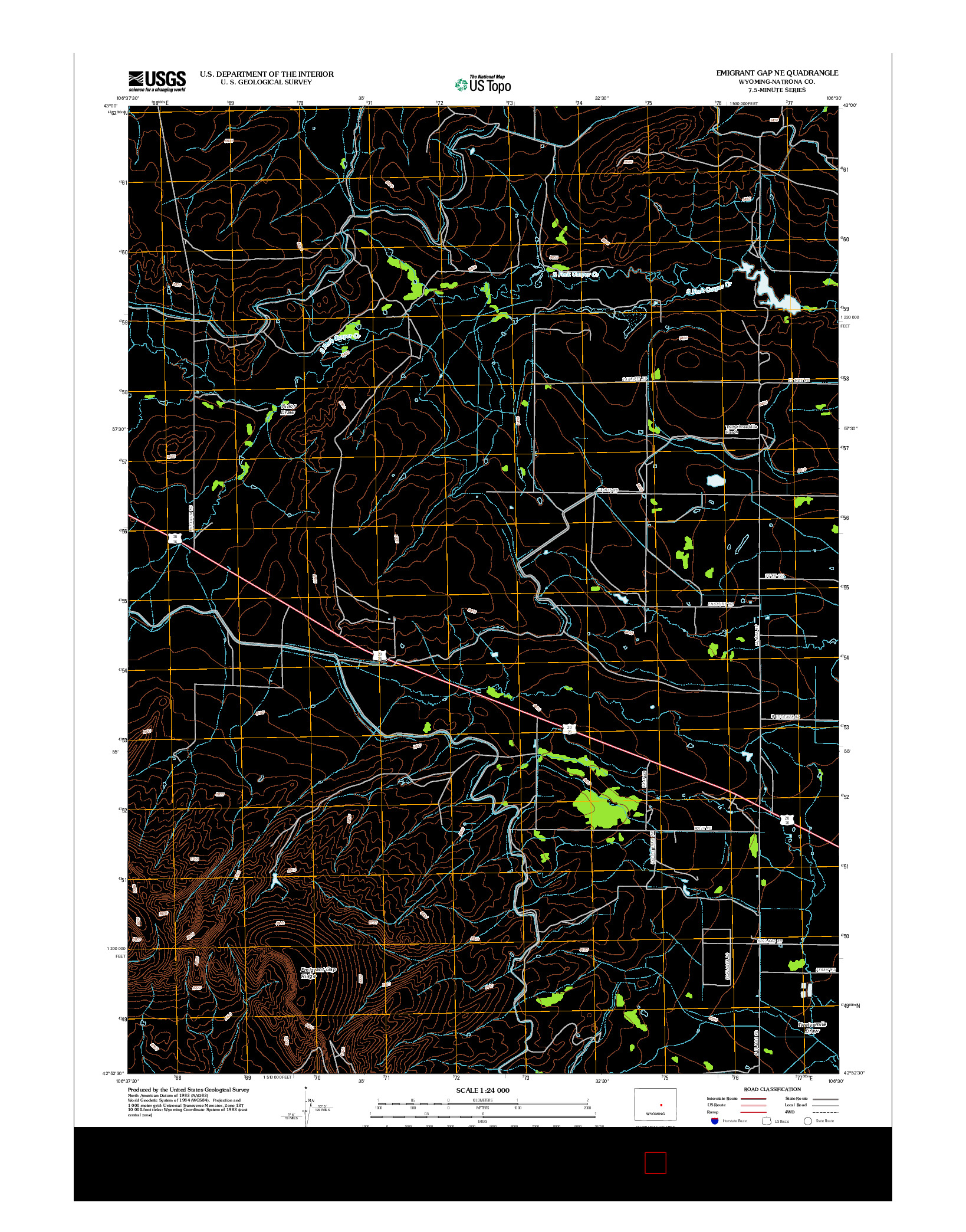 USGS US TOPO 7.5-MINUTE MAP FOR EMIGRANT GAP NE, WY 2012