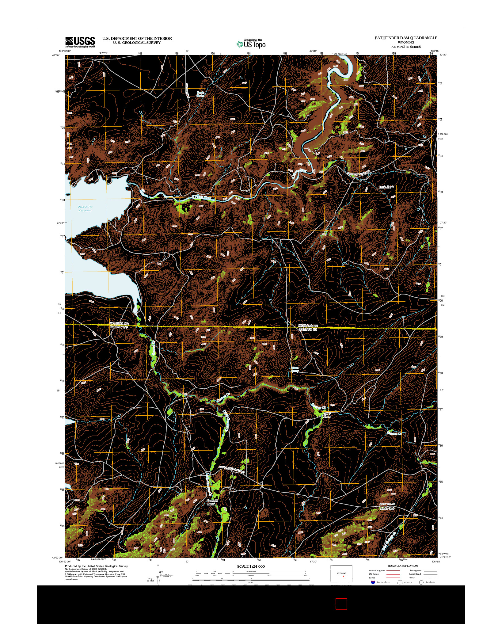 USGS US TOPO 7.5-MINUTE MAP FOR PATHFINDER DAM, WY 2012