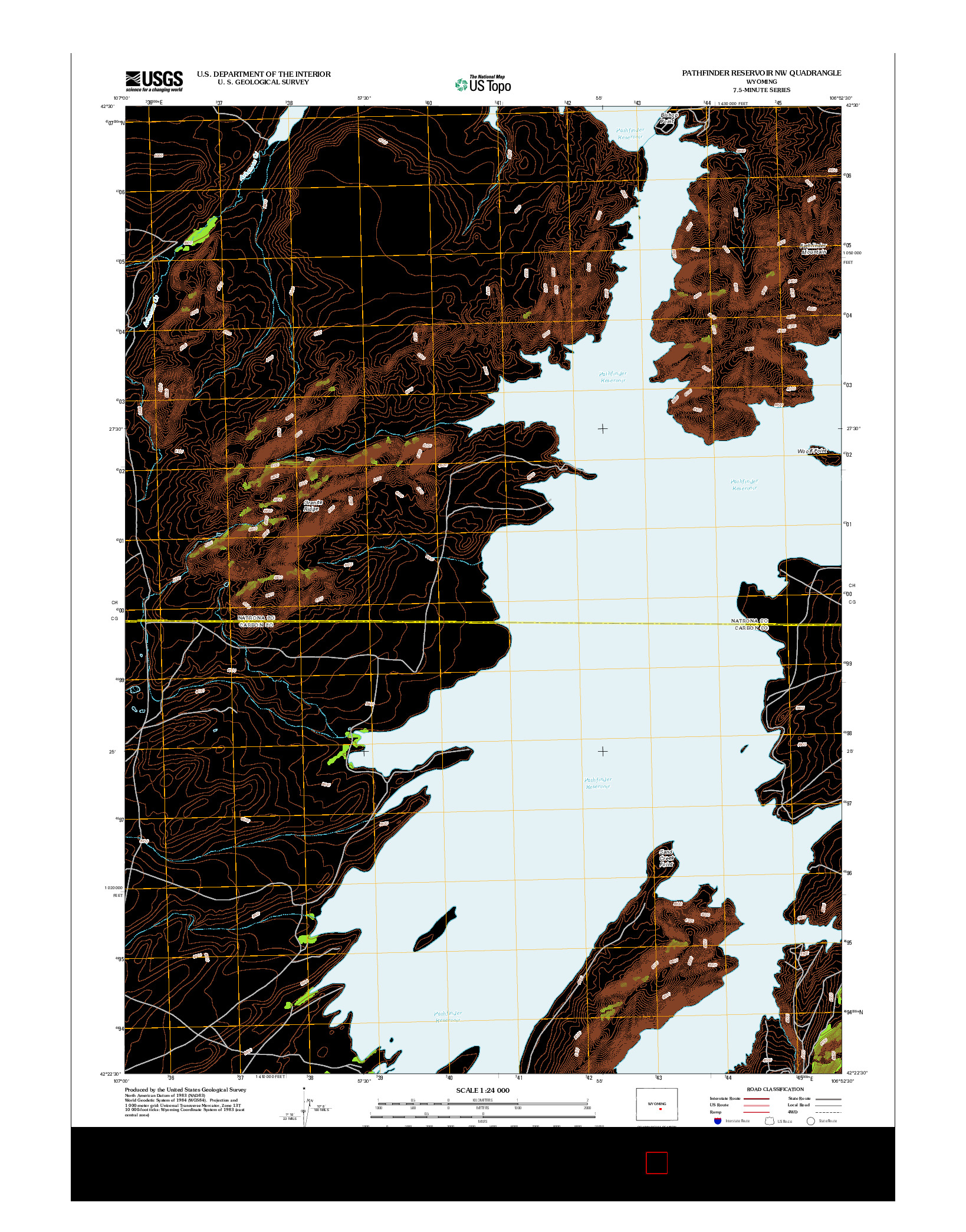 USGS US TOPO 7.5-MINUTE MAP FOR PATHFINDER RESERVOIR NW, WY 2012
