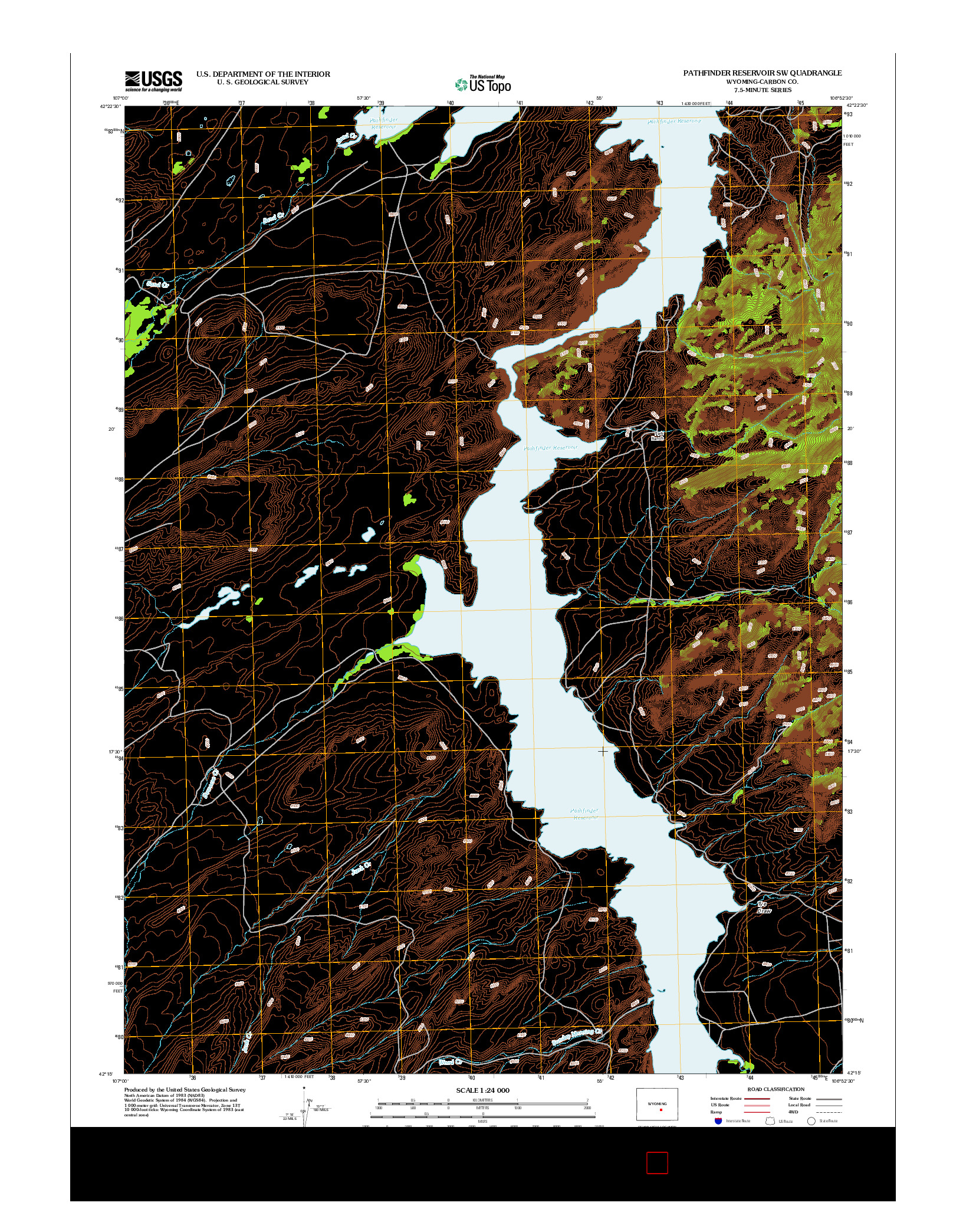USGS US TOPO 7.5-MINUTE MAP FOR PATHFINDER RESERVOIR SW, WY 2012
