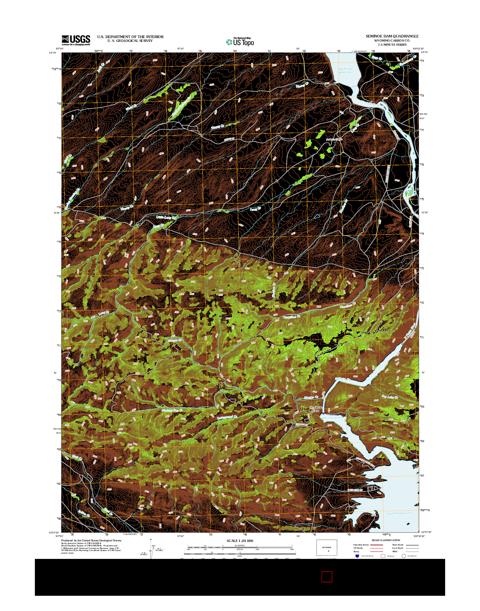 USGS US TOPO 7.5-MINUTE MAP FOR SEMINOE DAM, WY 2012