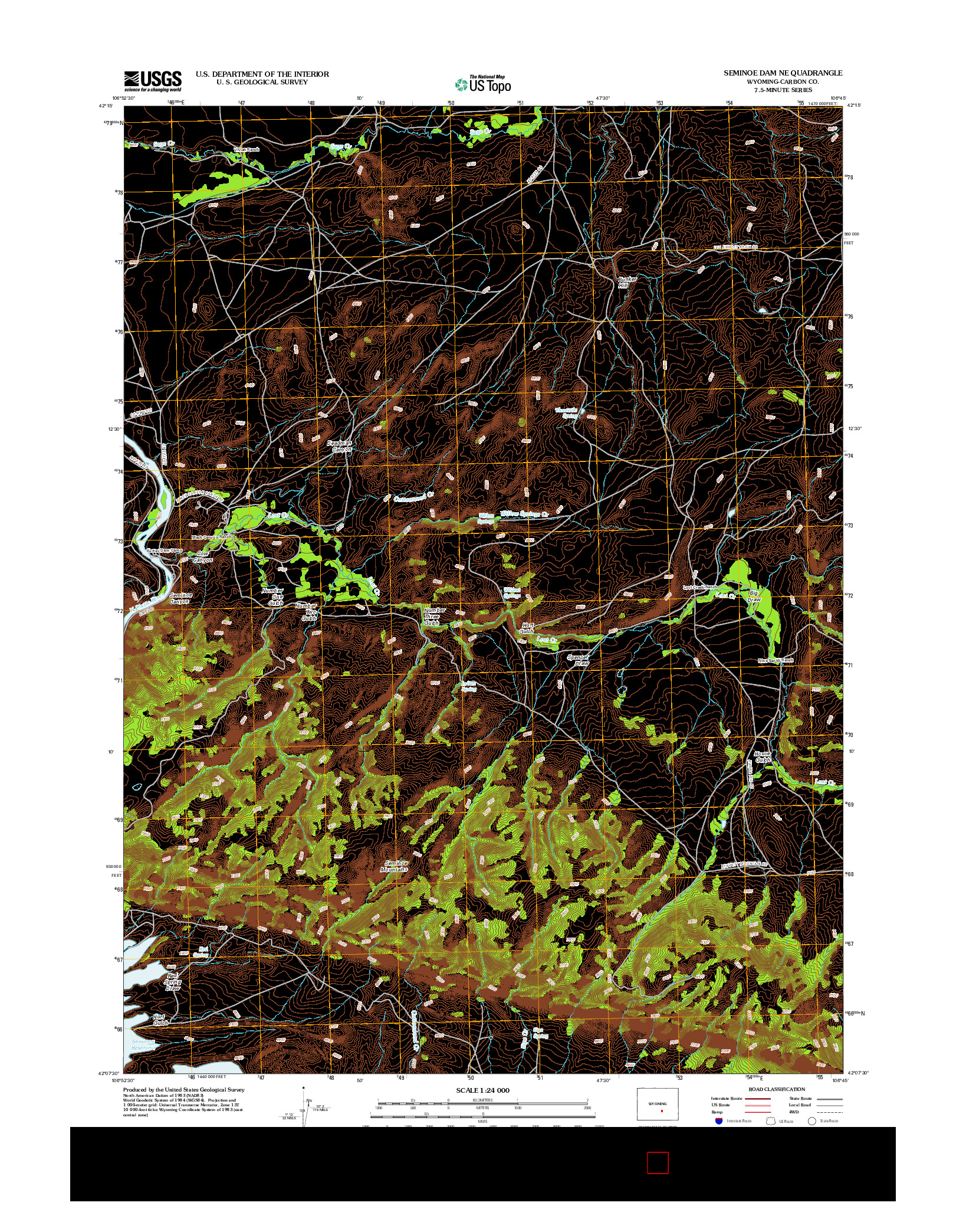 USGS US TOPO 7.5-MINUTE MAP FOR SEMINOE DAM NE, WY 2012