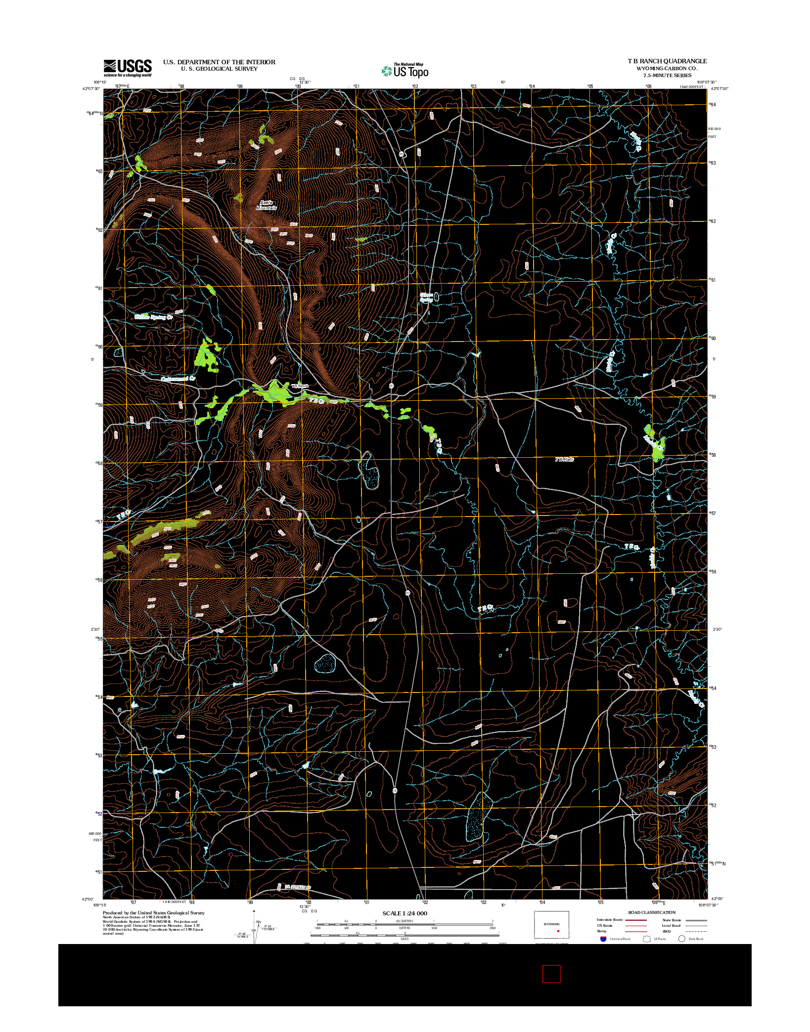 USGS US TOPO 7.5-MINUTE MAP FOR T B RANCH, WY 2012