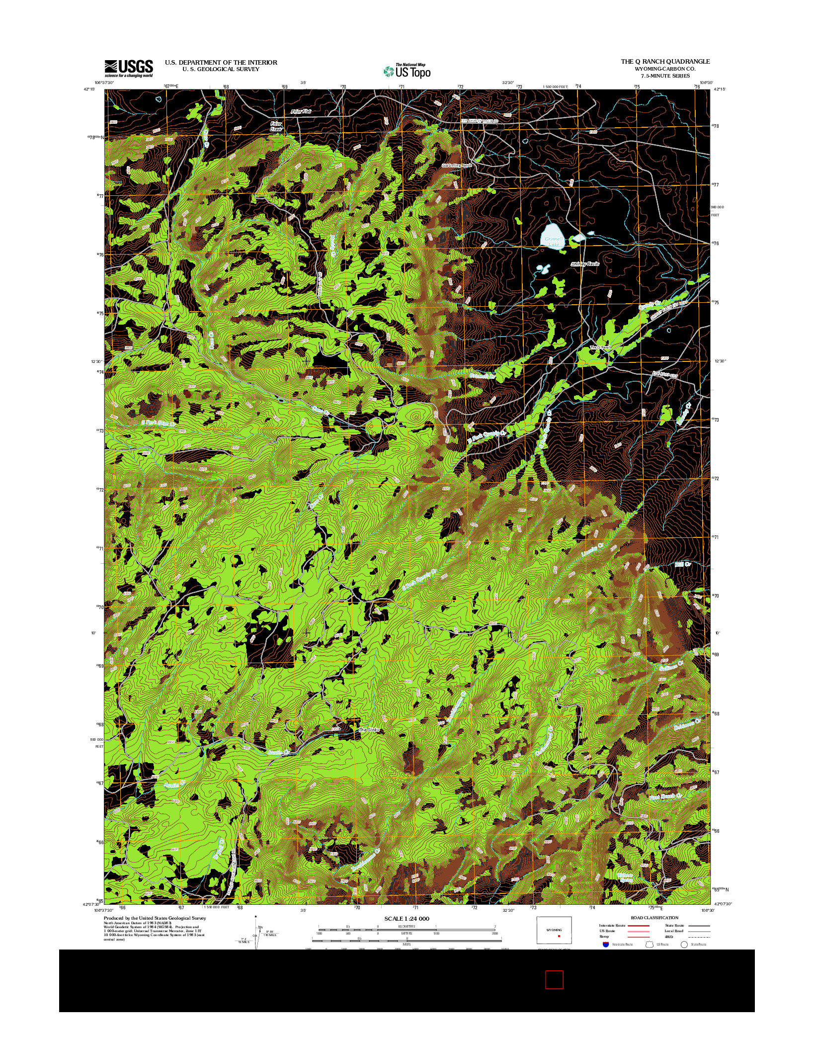 USGS US TOPO 7.5-MINUTE MAP FOR THE Q RANCH, WY 2012