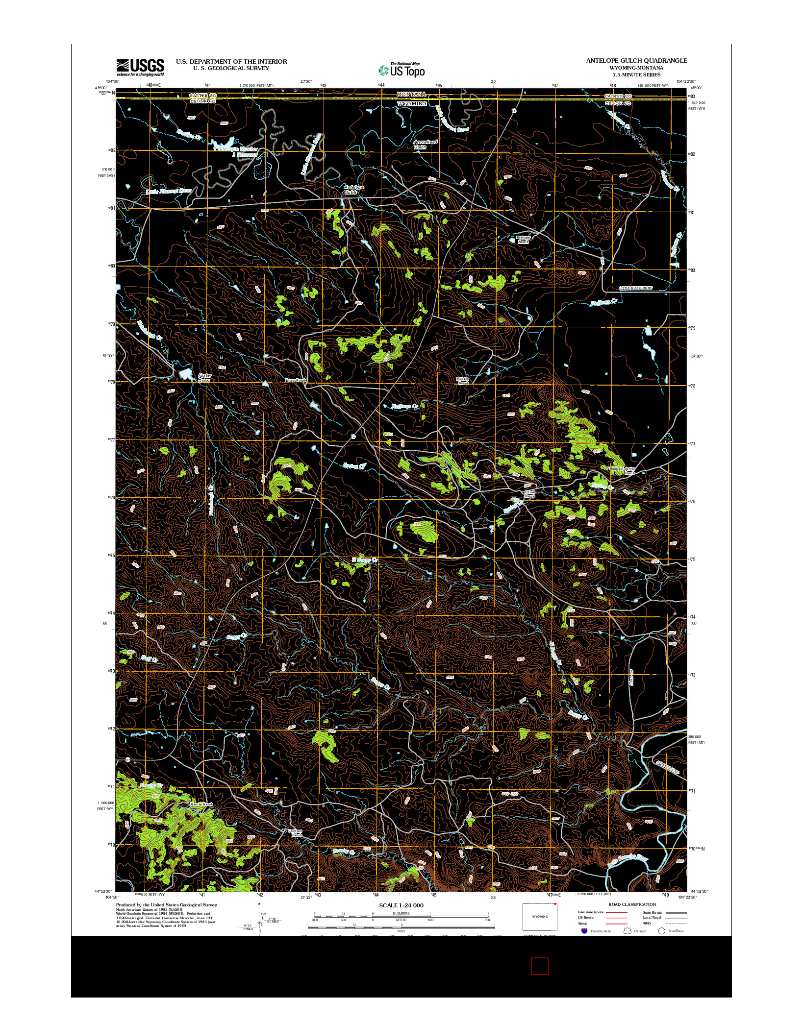 USGS US TOPO 7.5-MINUTE MAP FOR ANTELOPE GULCH, WY-MT 2012