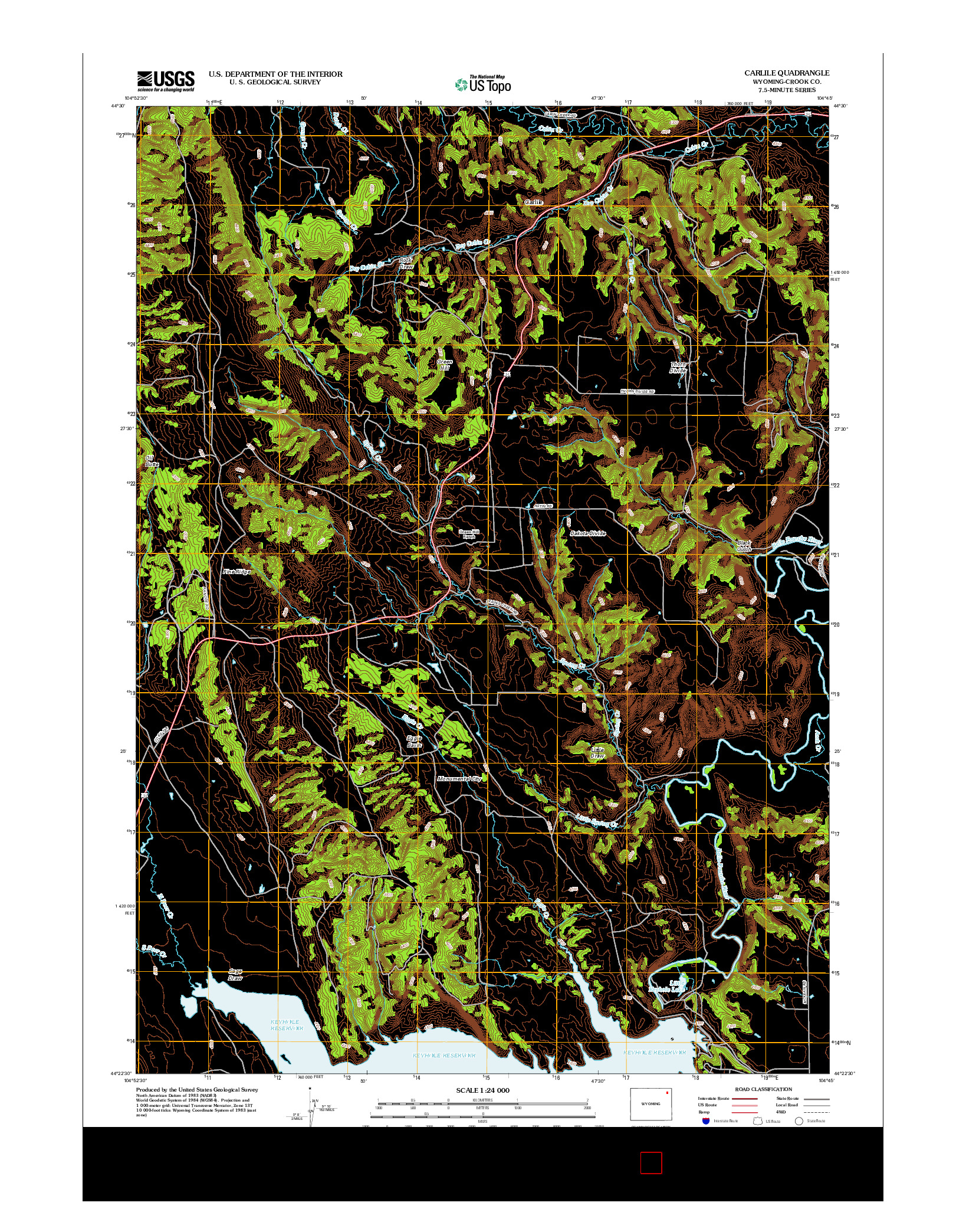 USGS US TOPO 7.5-MINUTE MAP FOR CARLILE, WY 2012