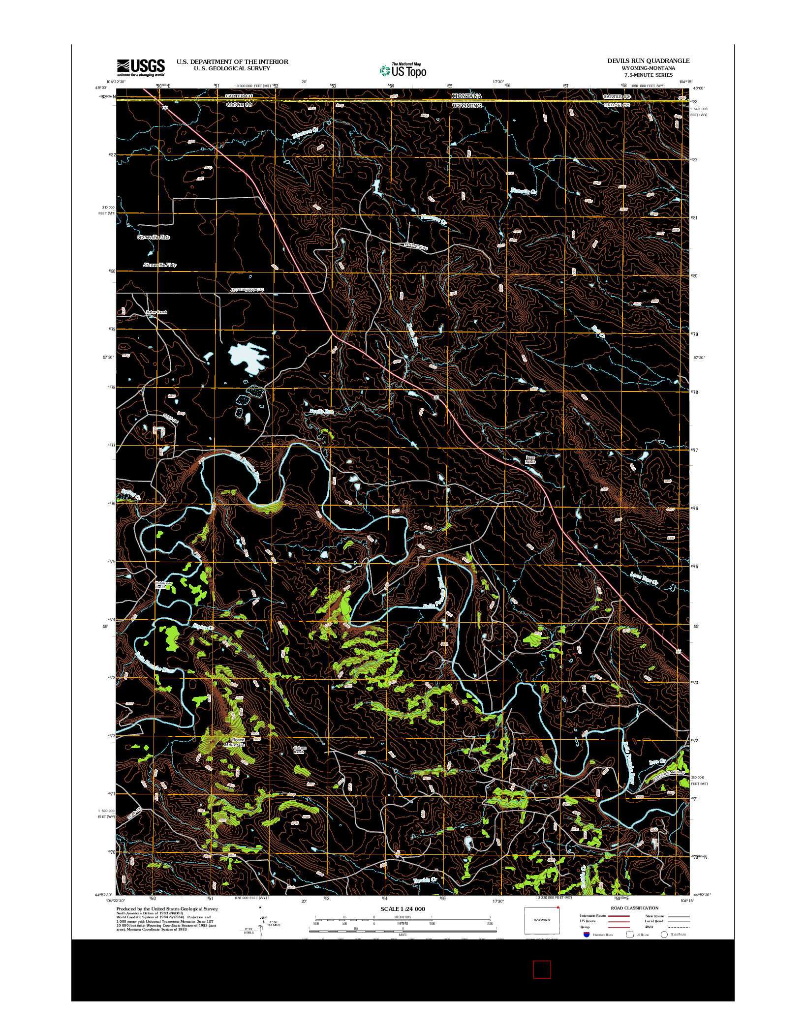 USGS US TOPO 7.5-MINUTE MAP FOR DEVILS RUN, WY-MT 2012