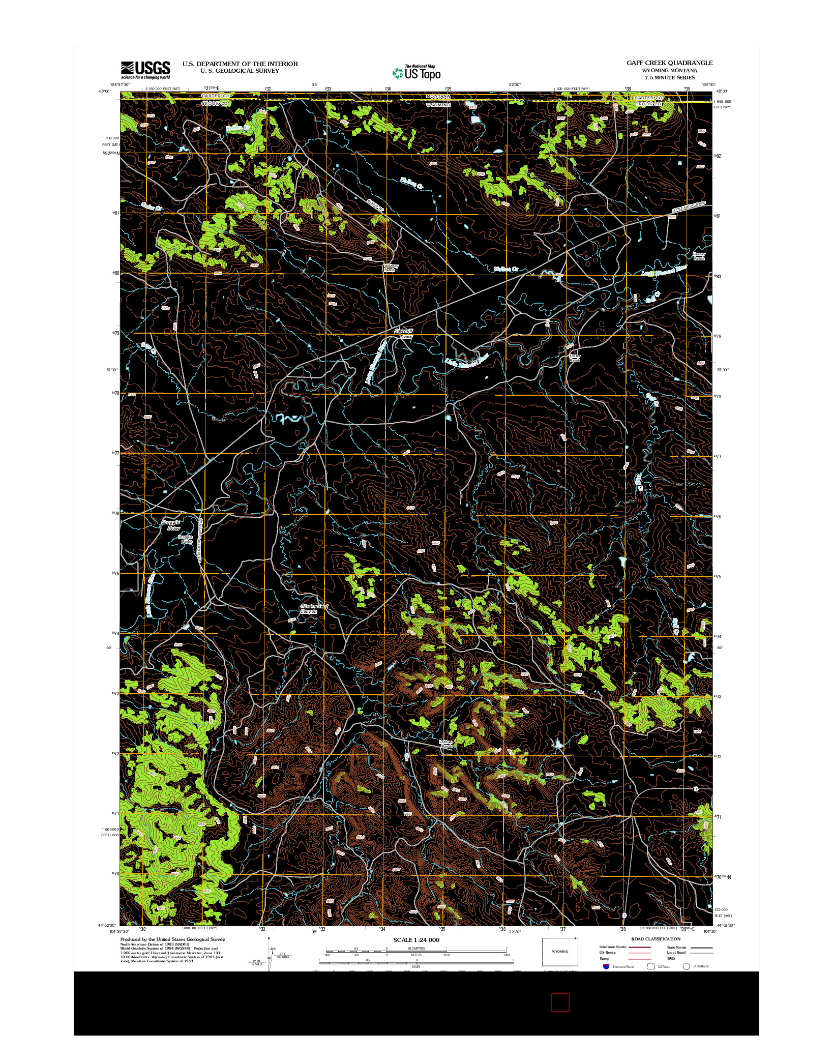 USGS US TOPO 7.5-MINUTE MAP FOR GAFF CREEK, WY-MT 2012