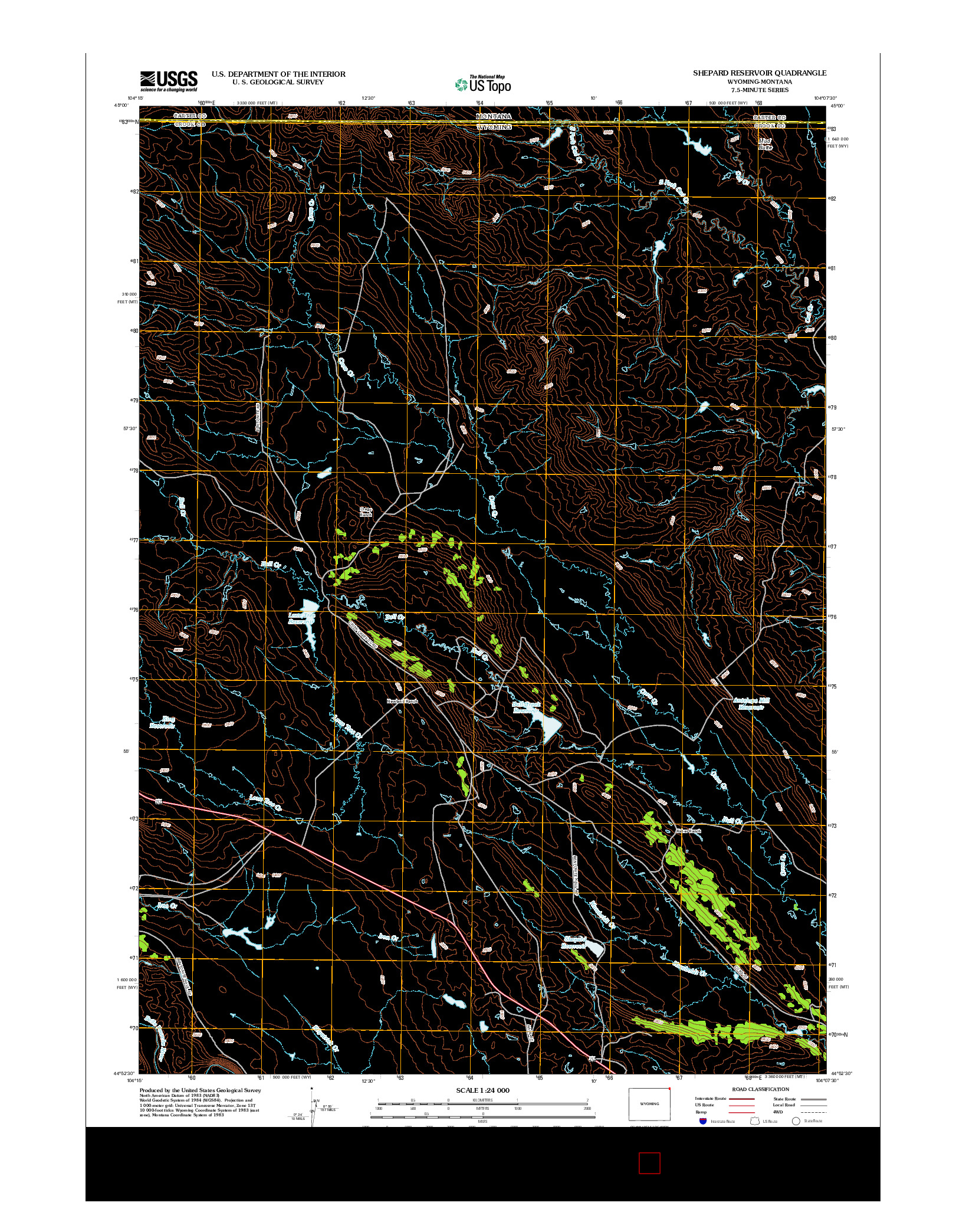 USGS US TOPO 7.5-MINUTE MAP FOR SHEPARD RESERVOIR, WY-MT 2012