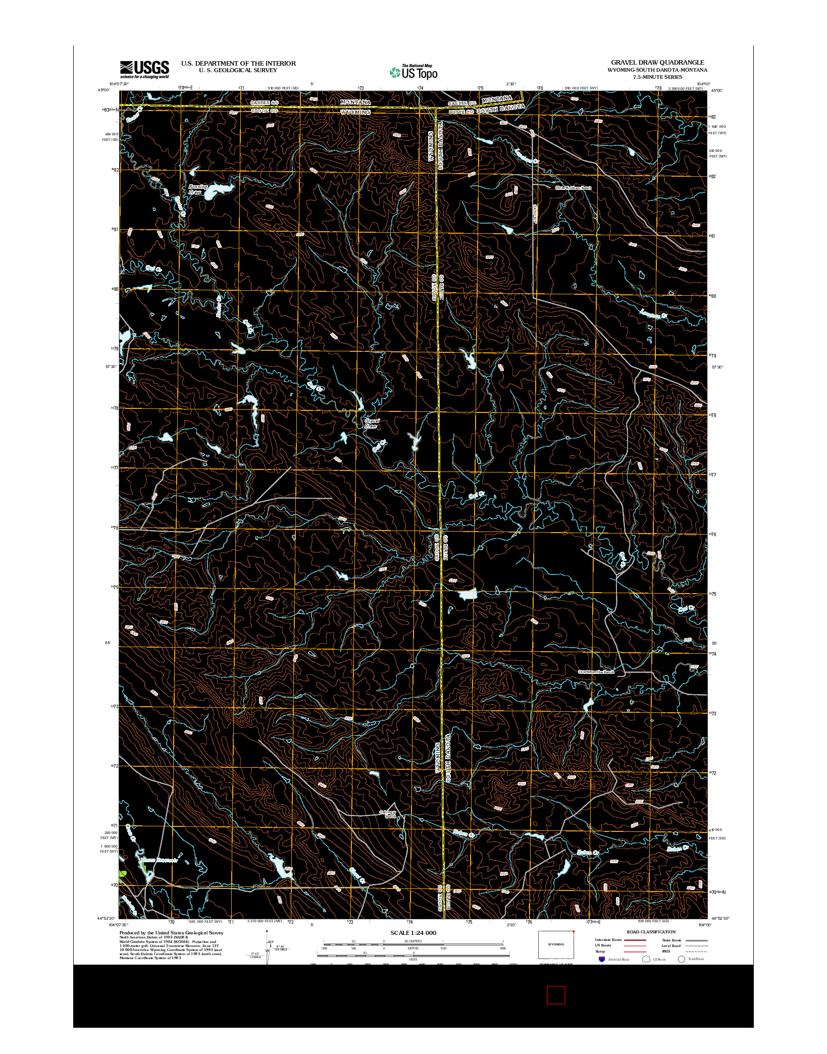 USGS US TOPO 7.5-MINUTE MAP FOR GRAVEL DRAW, WY-SD-MT 2012