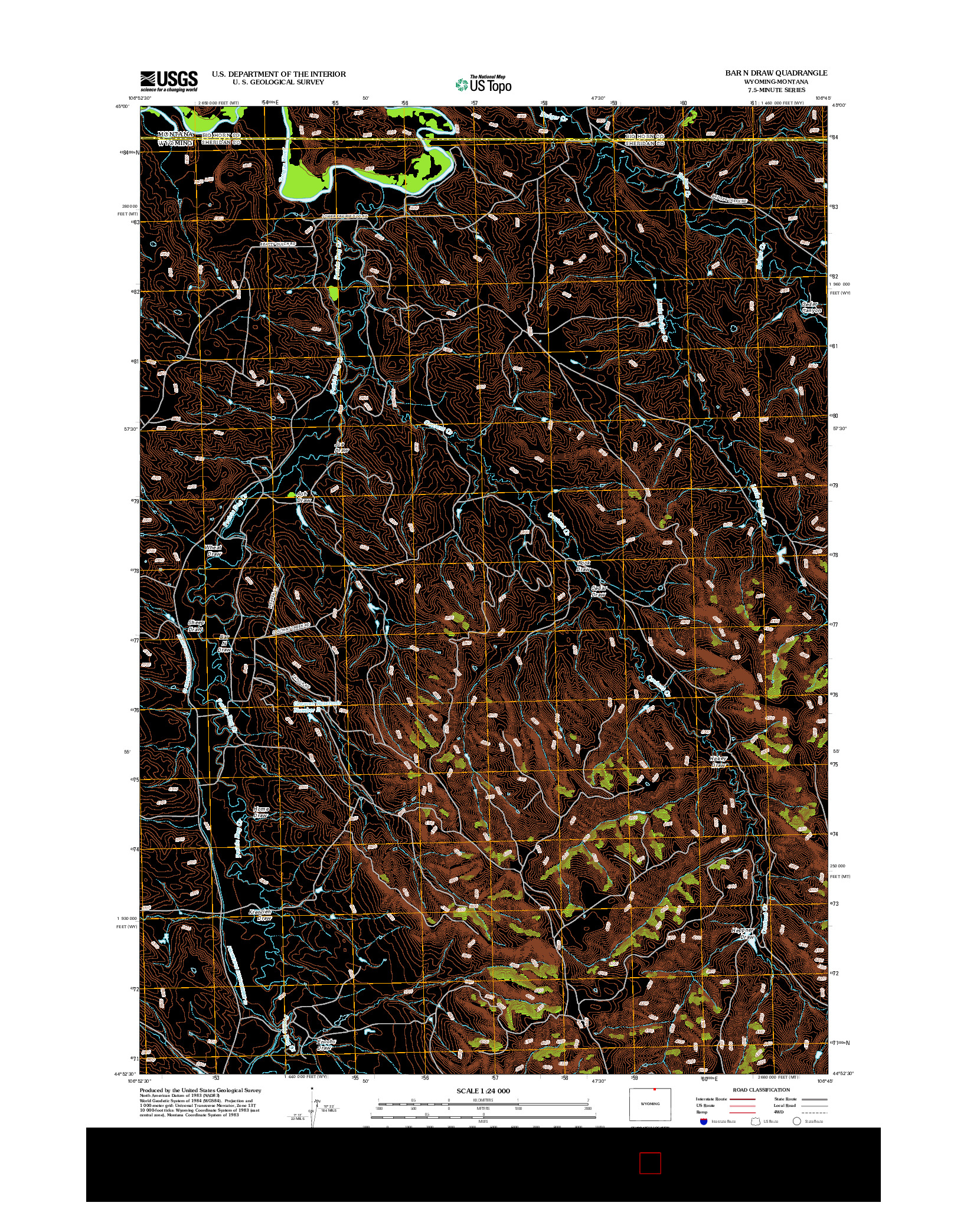 USGS US TOPO 7.5-MINUTE MAP FOR BAR N DRAW, WY-MT 2012