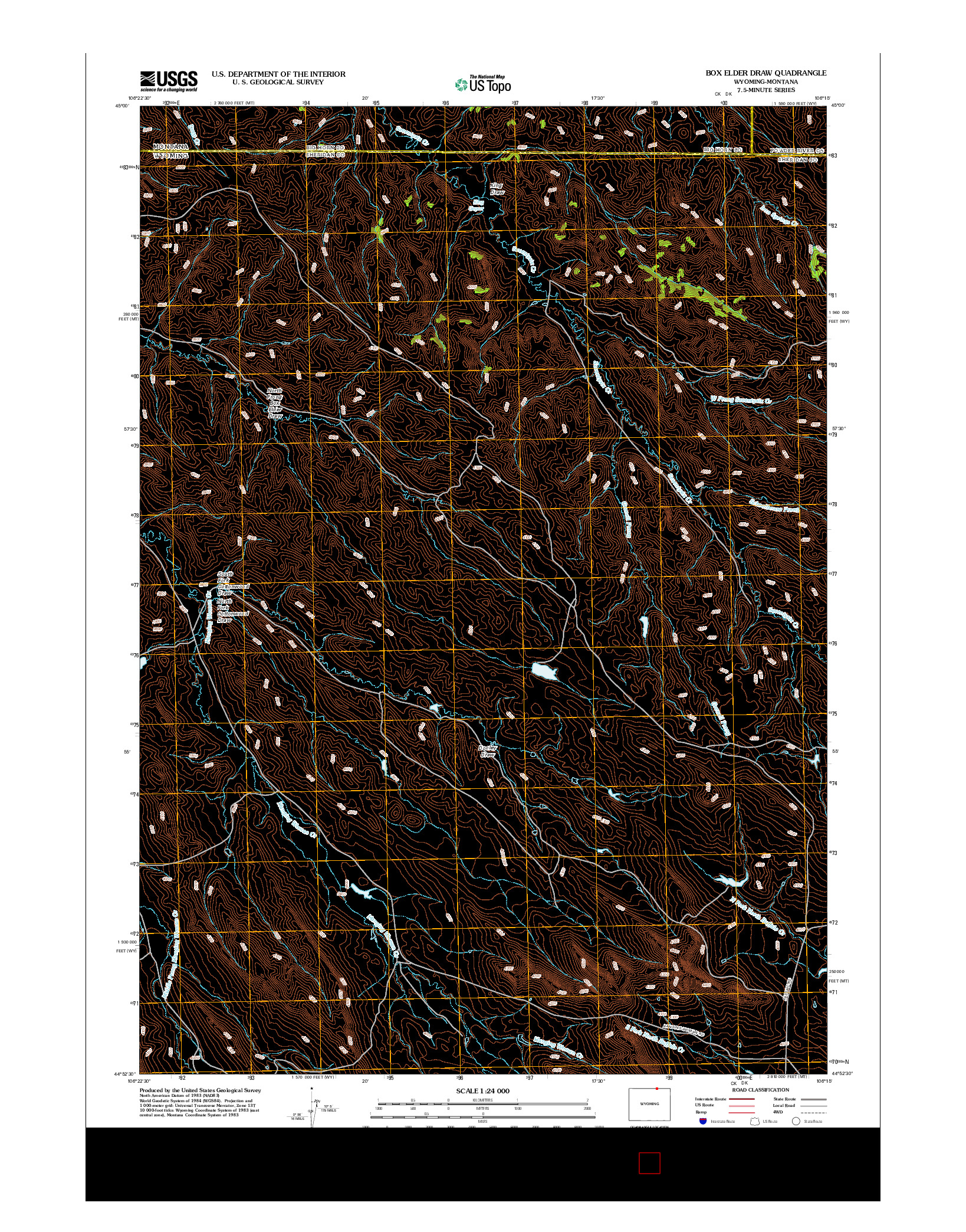 USGS US TOPO 7.5-MINUTE MAP FOR BOX ELDER DRAW, WY-MT 2012