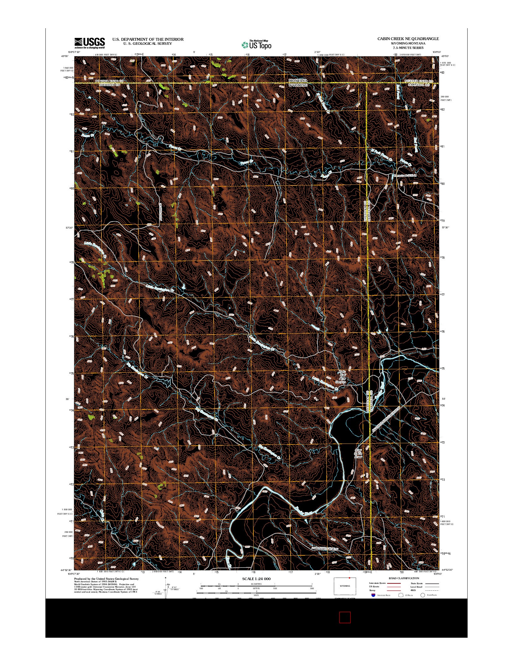 USGS US TOPO 7.5-MINUTE MAP FOR CABIN CREEK NE, WY-MT 2012