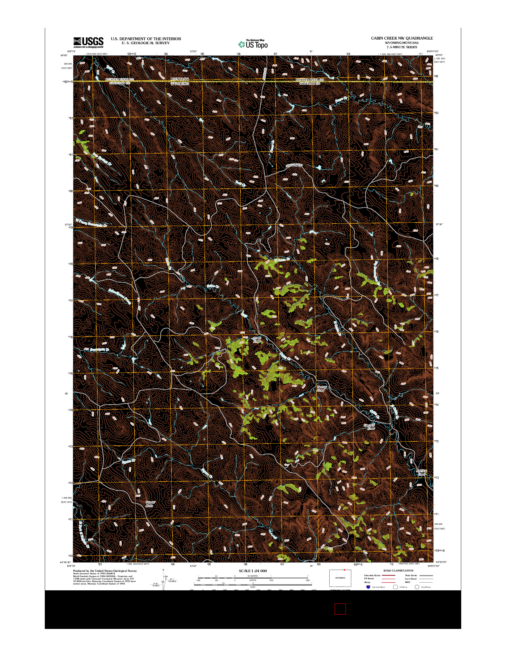 USGS US TOPO 7.5-MINUTE MAP FOR CABIN CREEK NW, WY-MT 2012