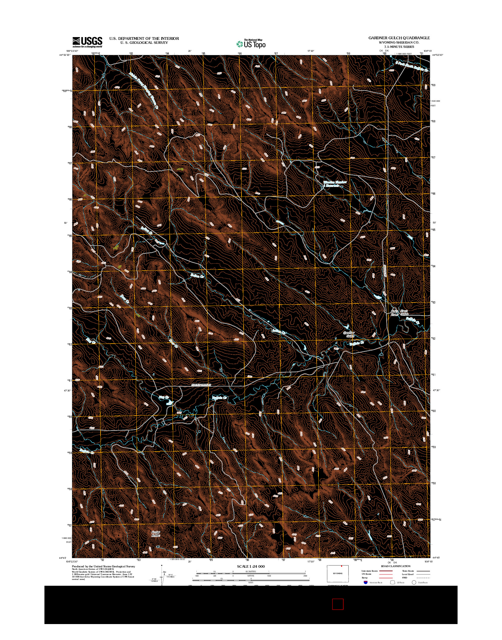 USGS US TOPO 7.5-MINUTE MAP FOR GARDNER GULCH, WY 2012