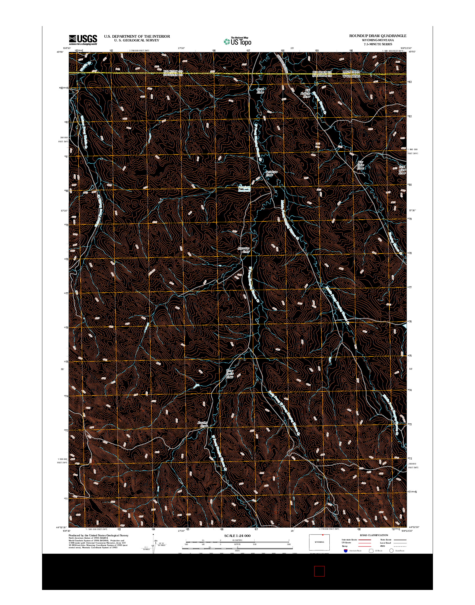 USGS US TOPO 7.5-MINUTE MAP FOR ROUNDUP DRAW, WY-MT 2012